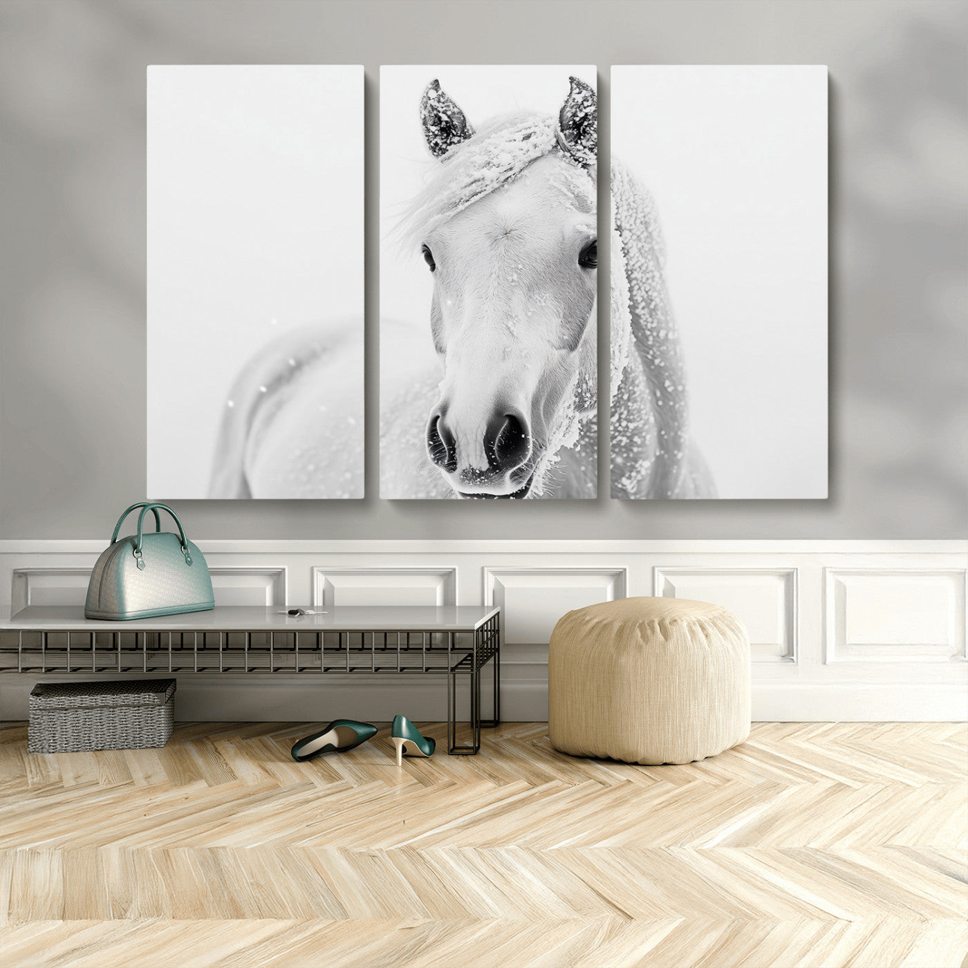 MGV-CV-48X32-3P - Majestic White Horse Wall Art | Ready to Hang and Framed | Farmhouse Wall Decor for Living Room