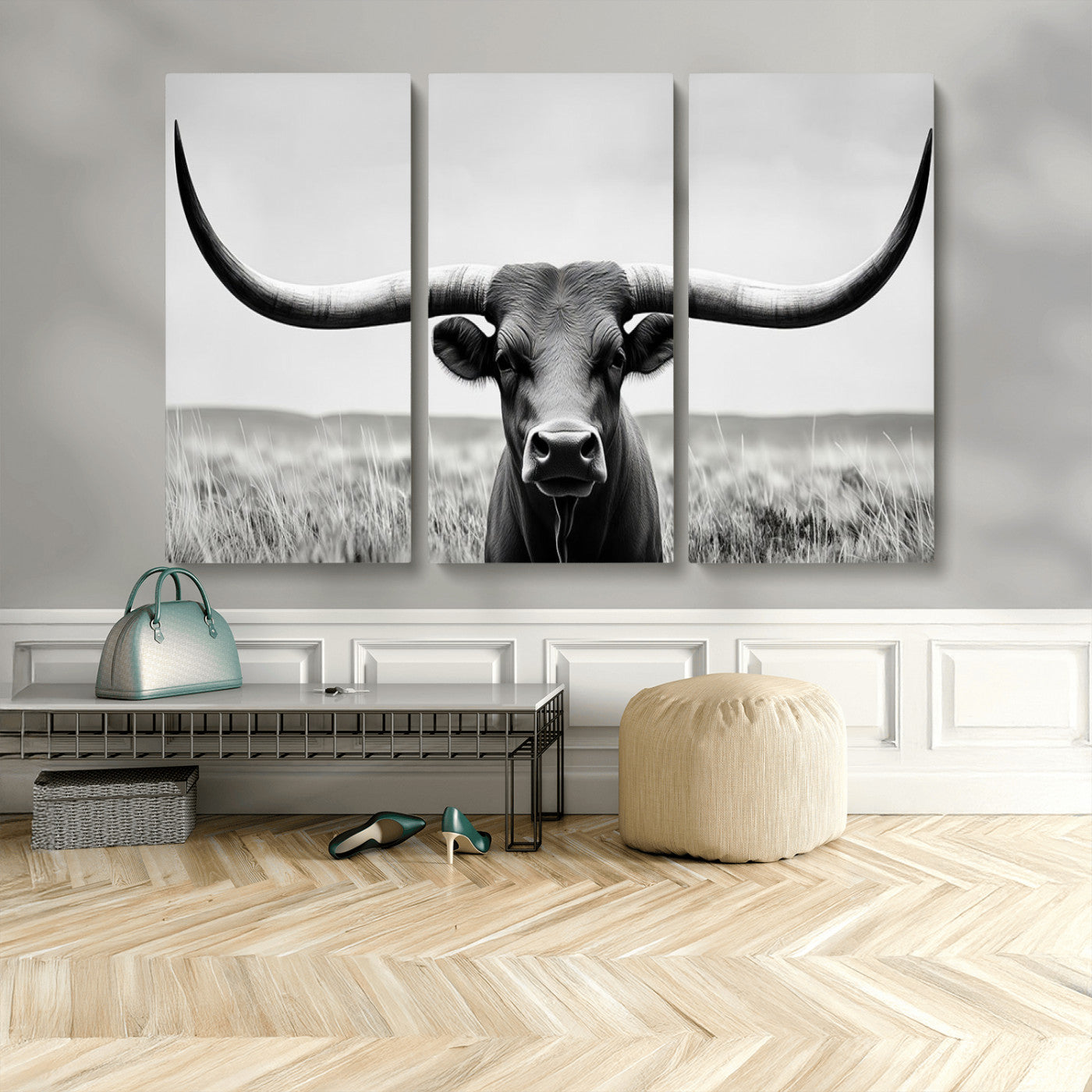 73780-MGV-CV-48X32-3P-Longhorn Bull Canvas Print | Rustic Farmhouse Wall Art | Western Decor | Ready to Hang and Framed