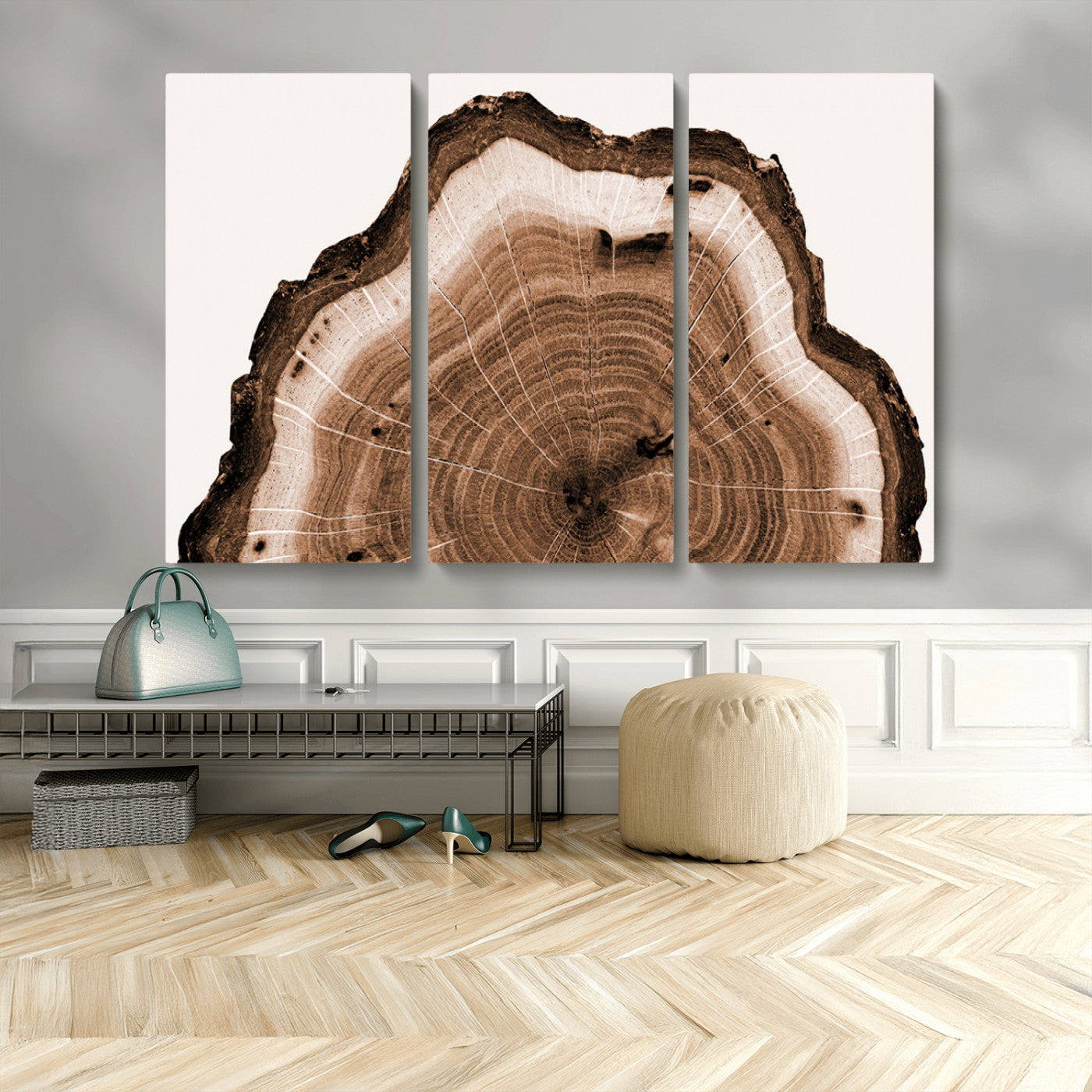 45195-MGV-CV-48X32-3P-Rustic Wood Rings Wall Art | Nature-Inspired Tree Ring Canvas Print | Ready to Hang and Framed for