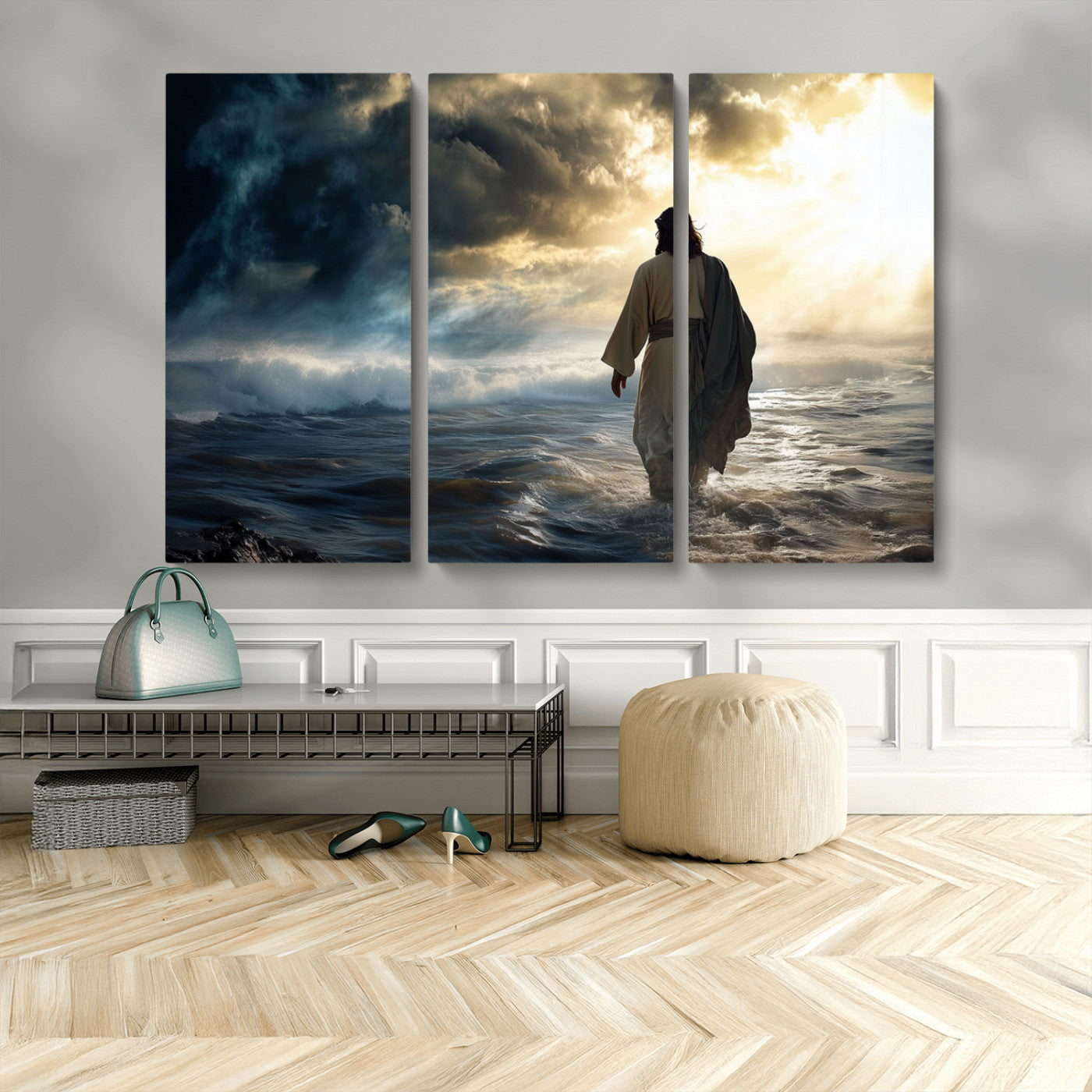 MGV-CV-48X32-3P - Jesus Walking on Water Wall Art | Canvas Print | Ready to Hang | Christian Home Decor | Spiritual