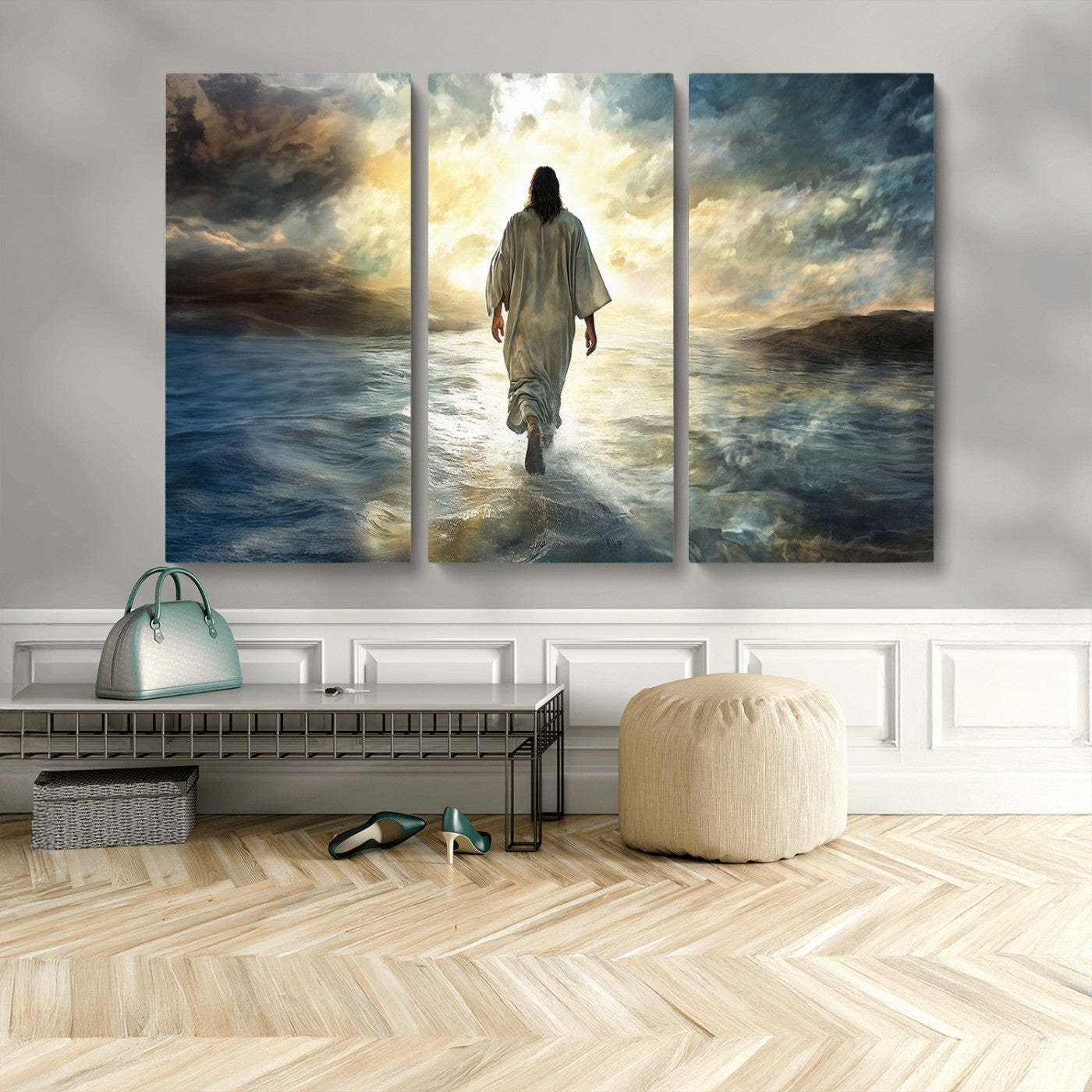 MGV-CV-48X32-3P - Jesus Walking on Water Wall Art | Canvas Print | Ready to Hang | Christian Home Decor | Spiritual