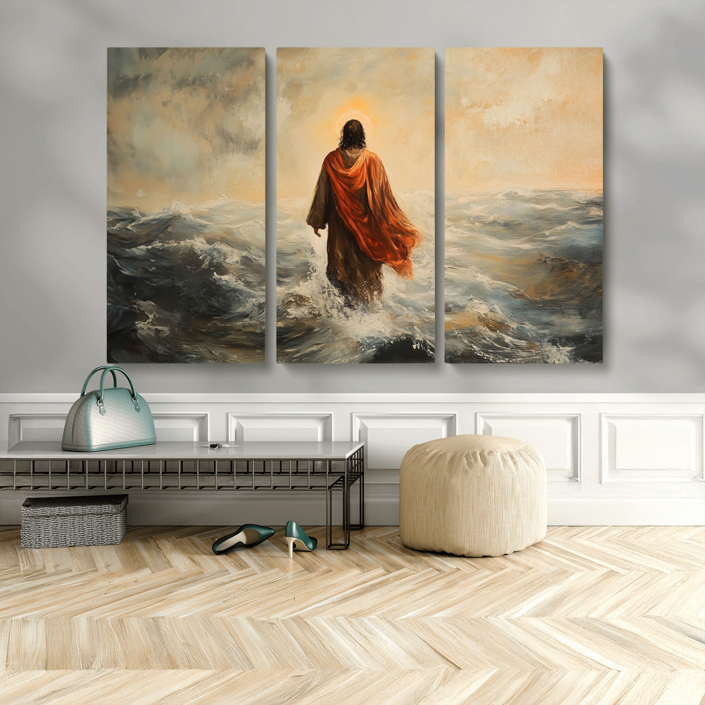 MGV-CV-48X32-3P - Jesus Walking on Water, Christian Wall Art, Jesus Christ Walking on Oil Painting Style Print