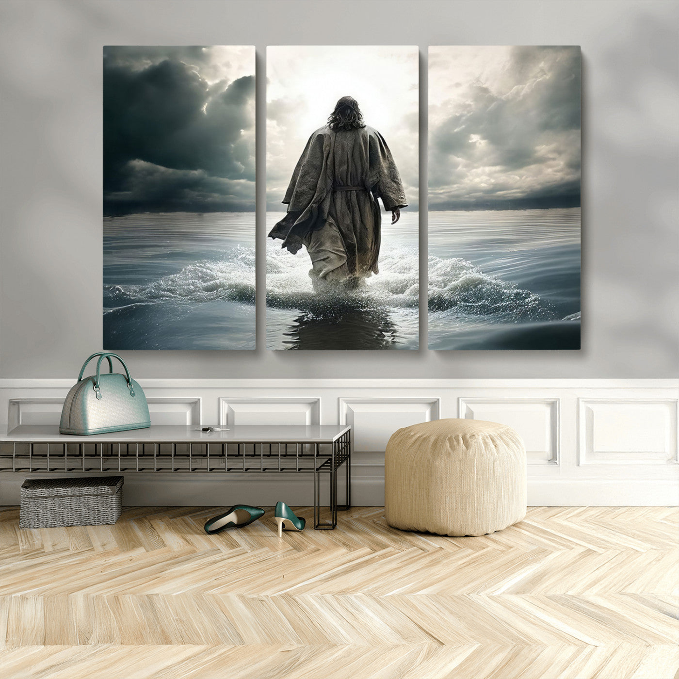 MGV-CV-48X32-3P - Jesus Walking on Water Wall Art | Canvas Print | Ready to Hang | Christian Home Decor | Spiritual