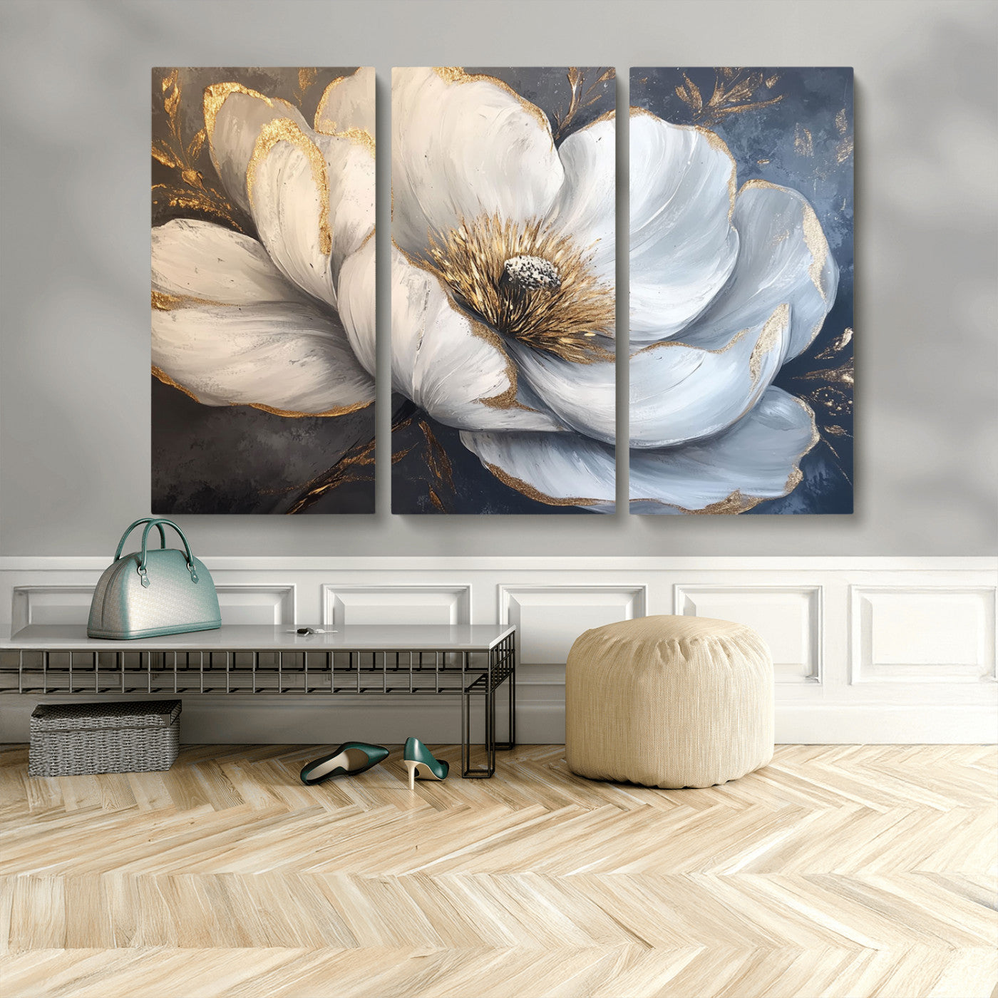 MGV-CV-48X32-3P - White Magnolia Flower Wall Art Canvas Print | Abstract Floral Wall Decor | Elegant Bloom Artwork |