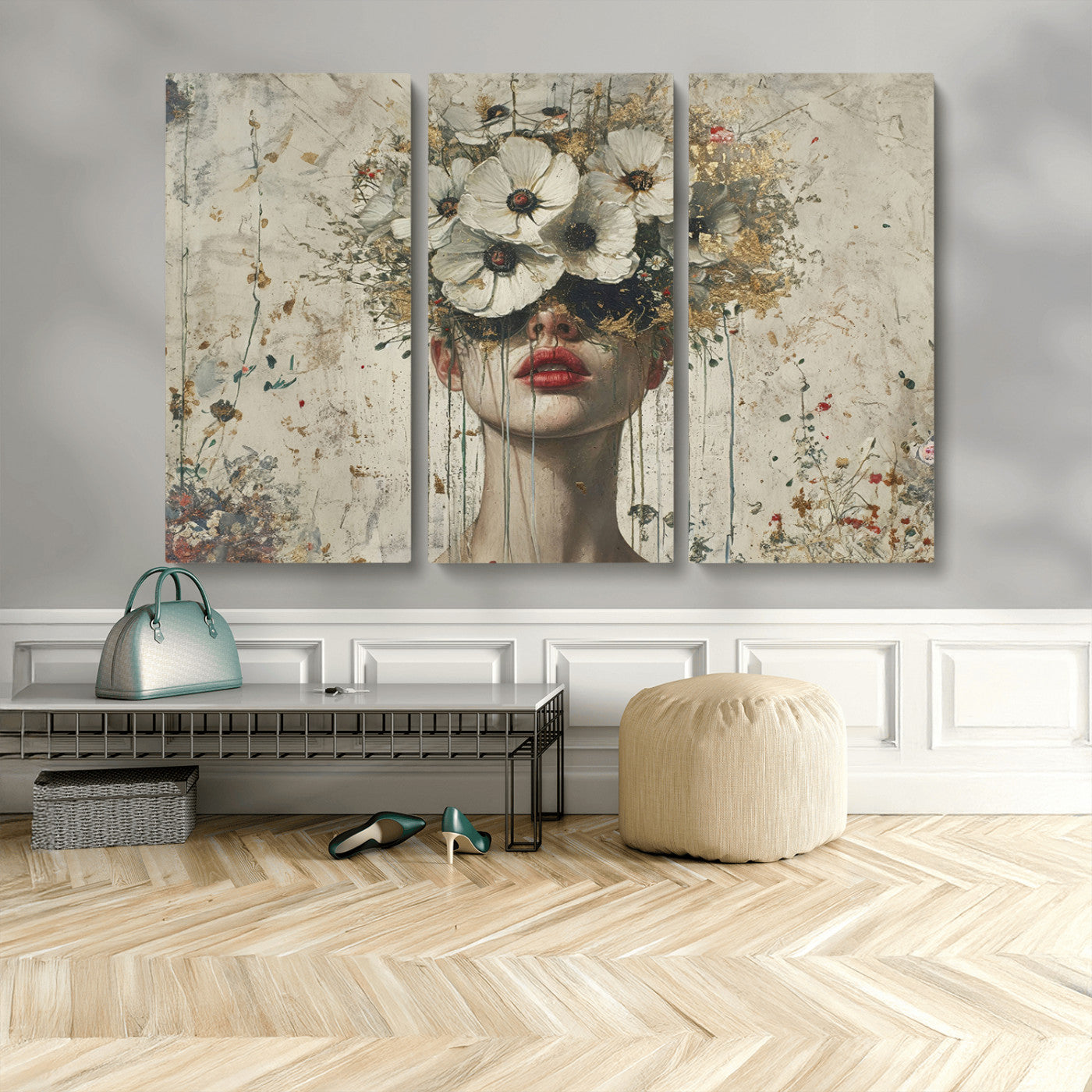 MGV-CV-48X32-3P - Abstract Floral Women Patel Wall Art Canvas Print