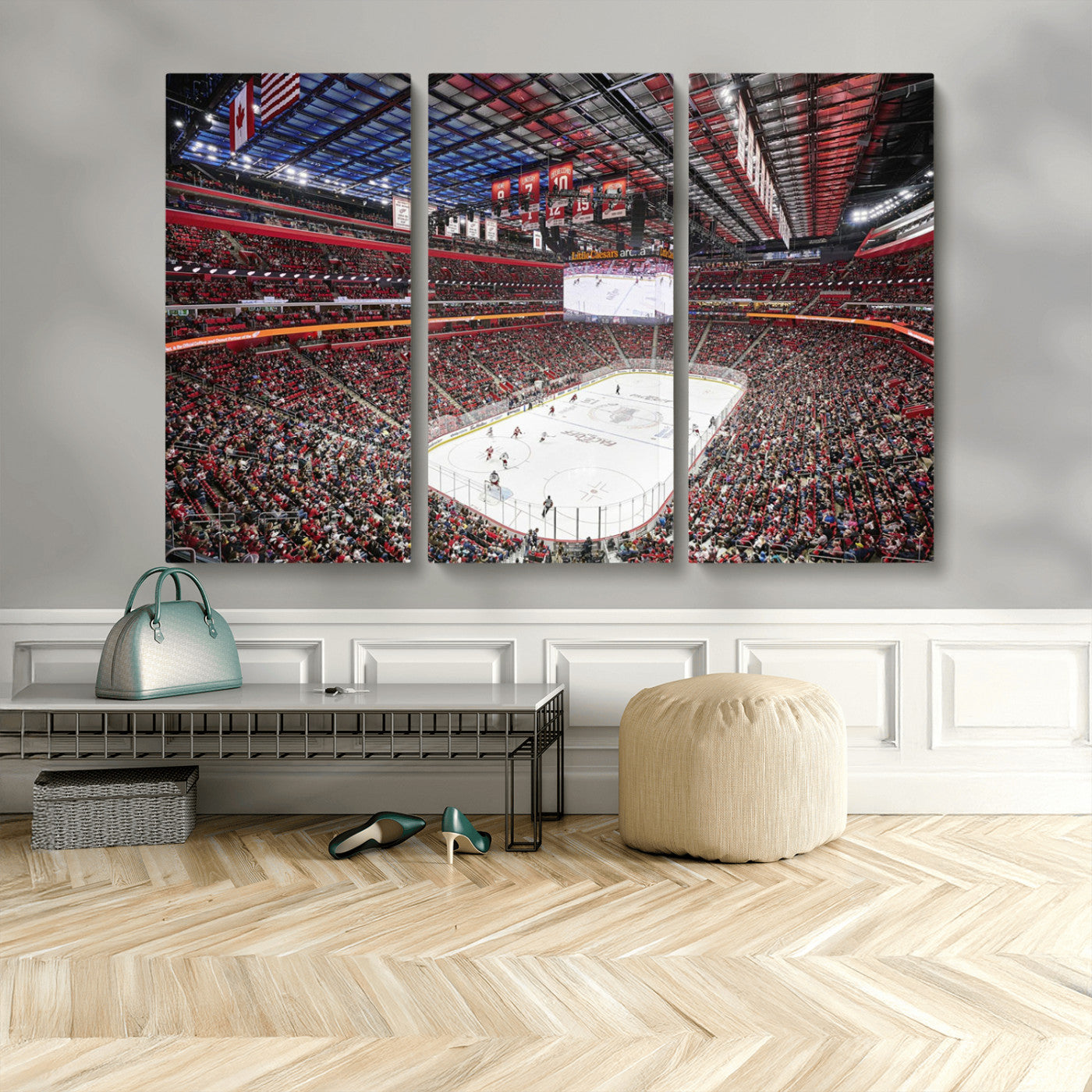 MGV-CV-48X32-3P - Barton Malow Little Caesars Arena Detroit Wall Art Canvas Print - Detroit Hockey and Basketball