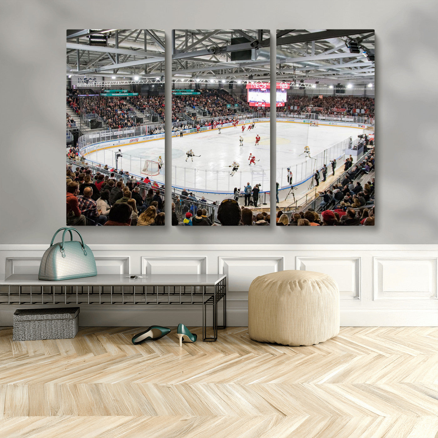 MGV-CV-48X32-3P - Lausanne Arena Ice Hockey Stadium Wall Art Canvas Print, Framed Lausanne Arena Ice Hockey Canvas