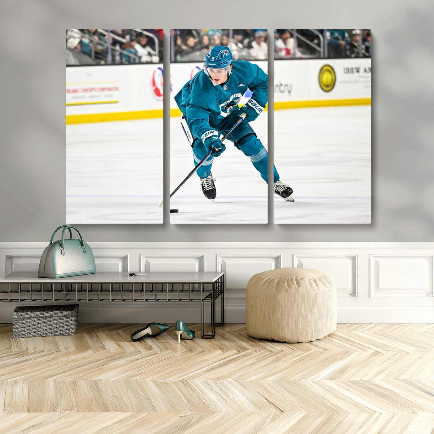 MGV-CV-48X32-3P - San Jose Sharks Ice Hockey Player Wall Art Canvas Print