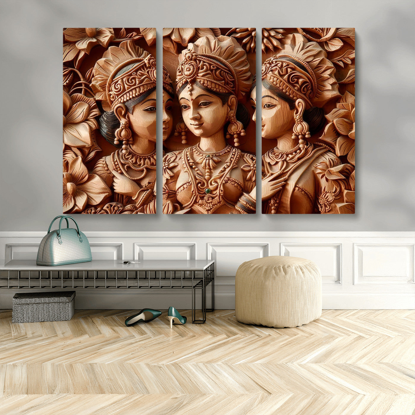MGV-CV-48X32-3P - Indian Woman Statue Wall Art Canvas Print