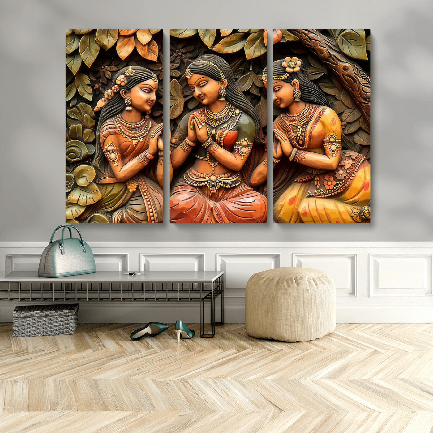 MGV-CV-48X32-3P - Indian Woman Statue Wall Art Canvas Print