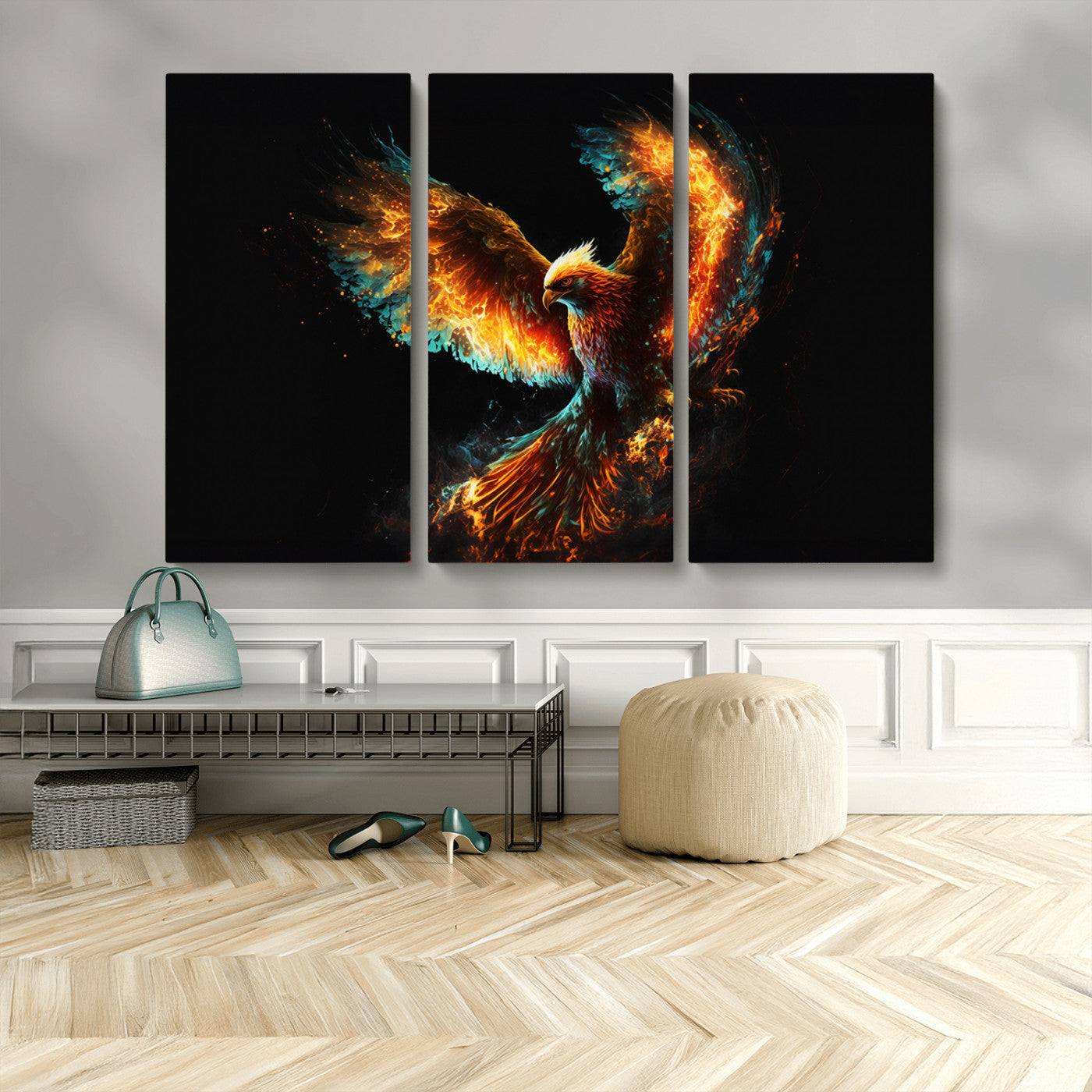 MGV-CV-48X32-3P - Fiery Phoenix Canvas Print | Ready to Hang Wall Art | Bold Fantasy Decor for Living Room | Majestic