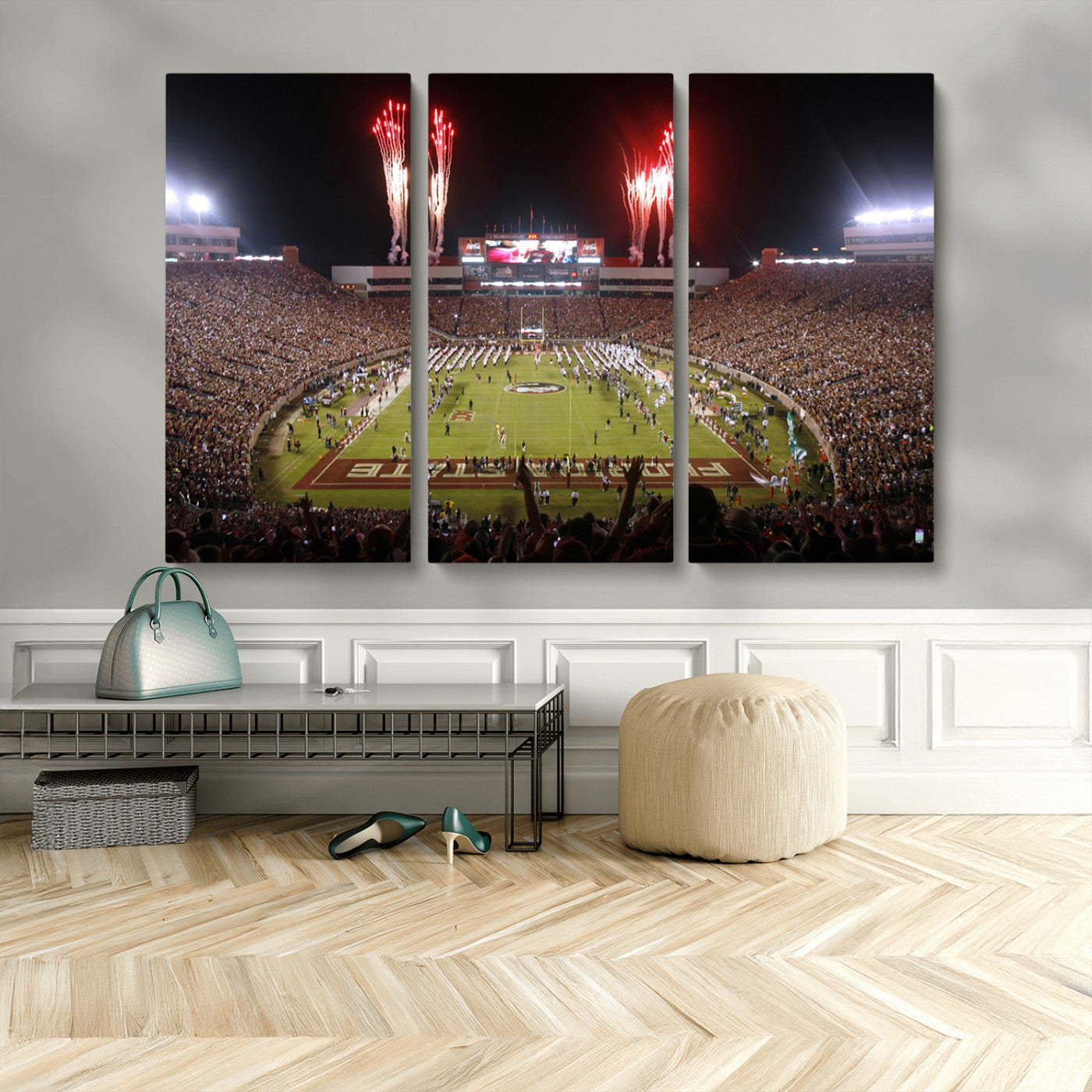 MGV-CV-48X32-3P - Framed Florida State Seminoles Football Team Print - Tallahassee Doak Campbell Stadium Wall Art