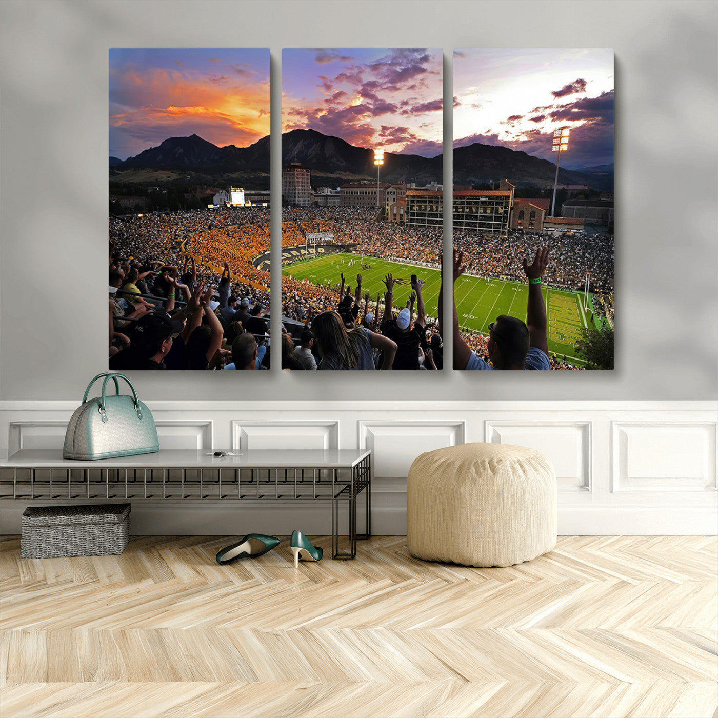 MGV-CV-48X32-3P - Framed Colorado Buffaloes Football Team Print - Boulder Folsom Field Stadium Wall Art Canvas Print