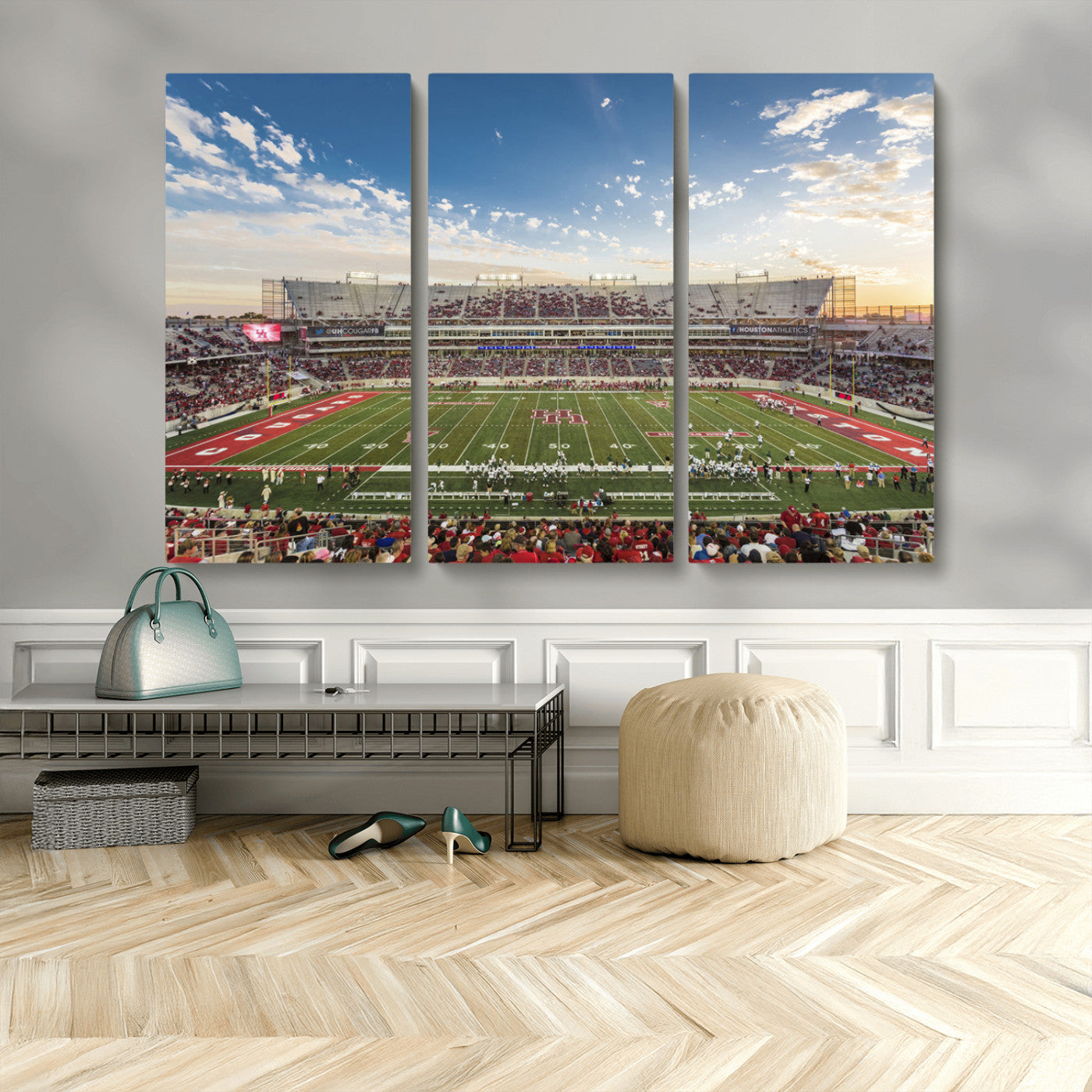 MGV-CV-48X32-3P - Framed Houston Cougars Football Team Print - Houston TDECU Stadium Wall Art Canvas Print