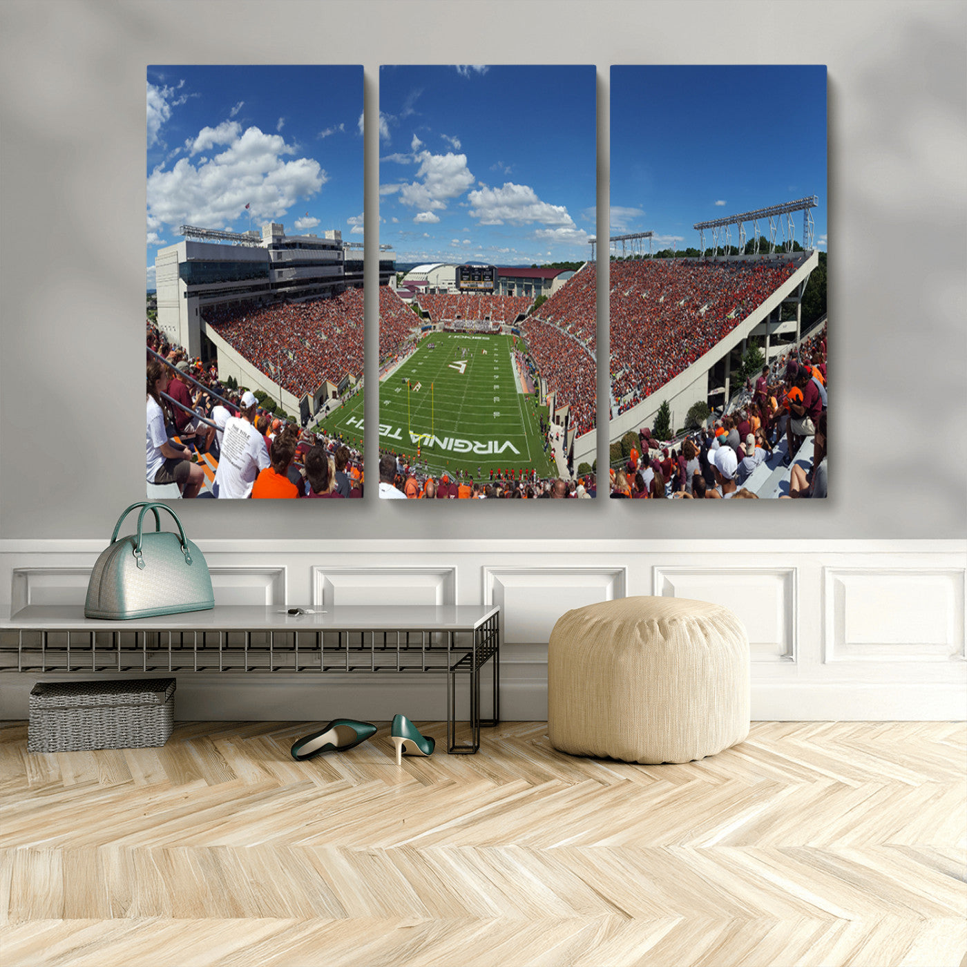 MGV-CV-48X32-3P - Virginia Tech Hokies Football Team Print - Blacksburg Lane Stadium Wall Art Canvas Print