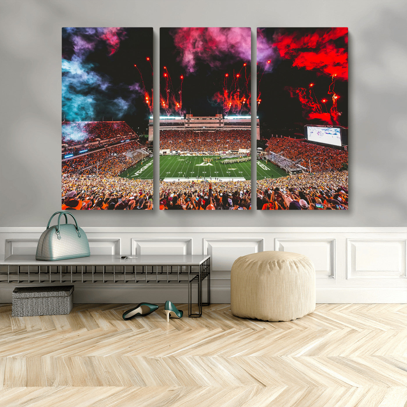 MGV-CV-48X32-3P - Virginia Tech Hokies Football Team Print - Blacksburg Lane Stadium Wall Art Canvas Print