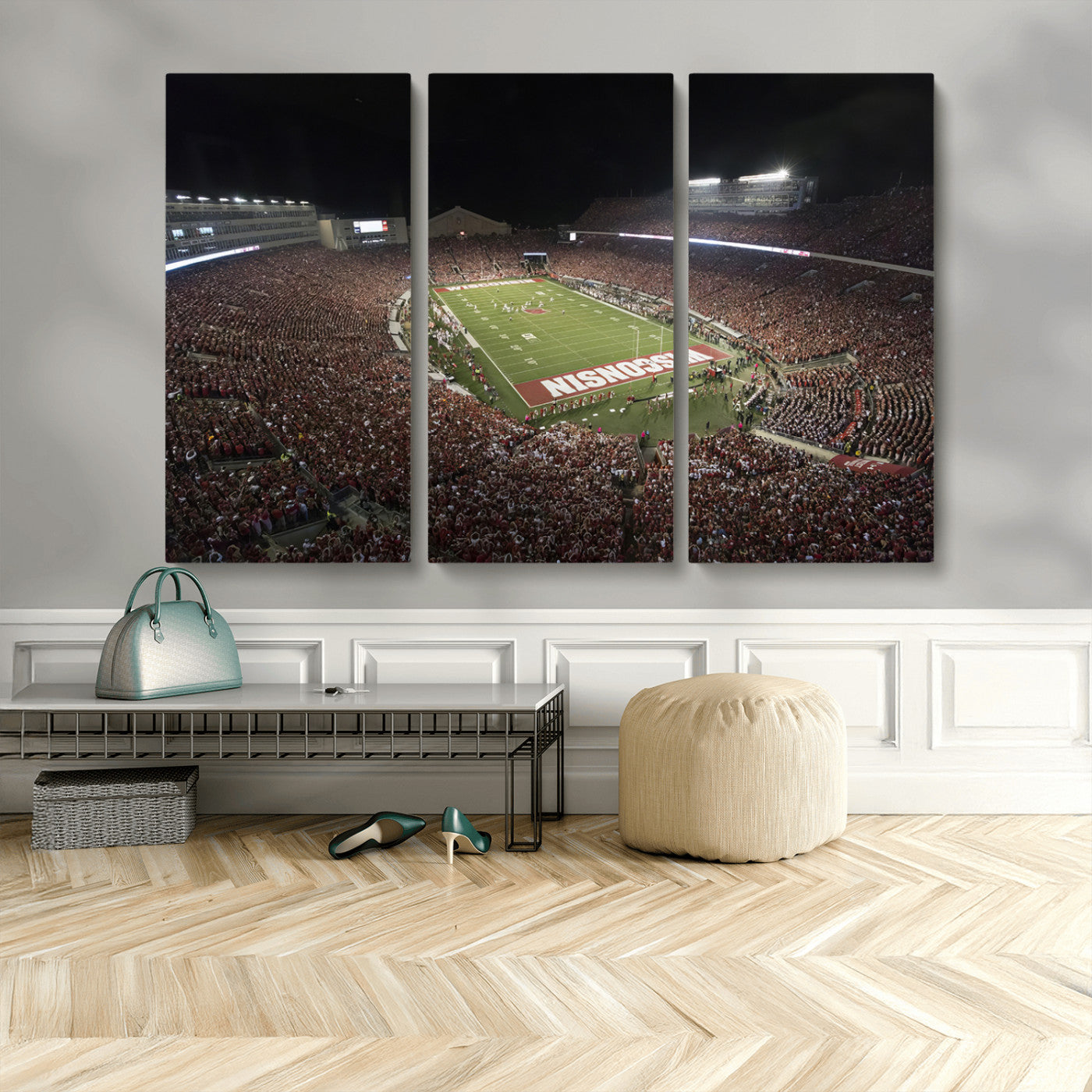 MGV-CV-48X32-3P - Wisconsin Badgers Football Team Print - Madison Camp Randall Stadium Wall Art Canvas Print