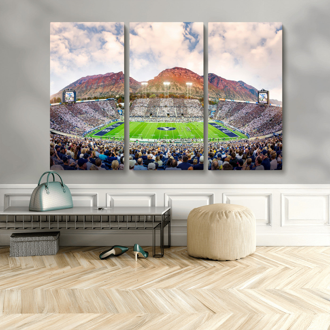 MGV-CV-48X32-3P - Brigham Young University Cougars Football Team Print - Provo LaVell Edwards Stadium Wall Art Canvas