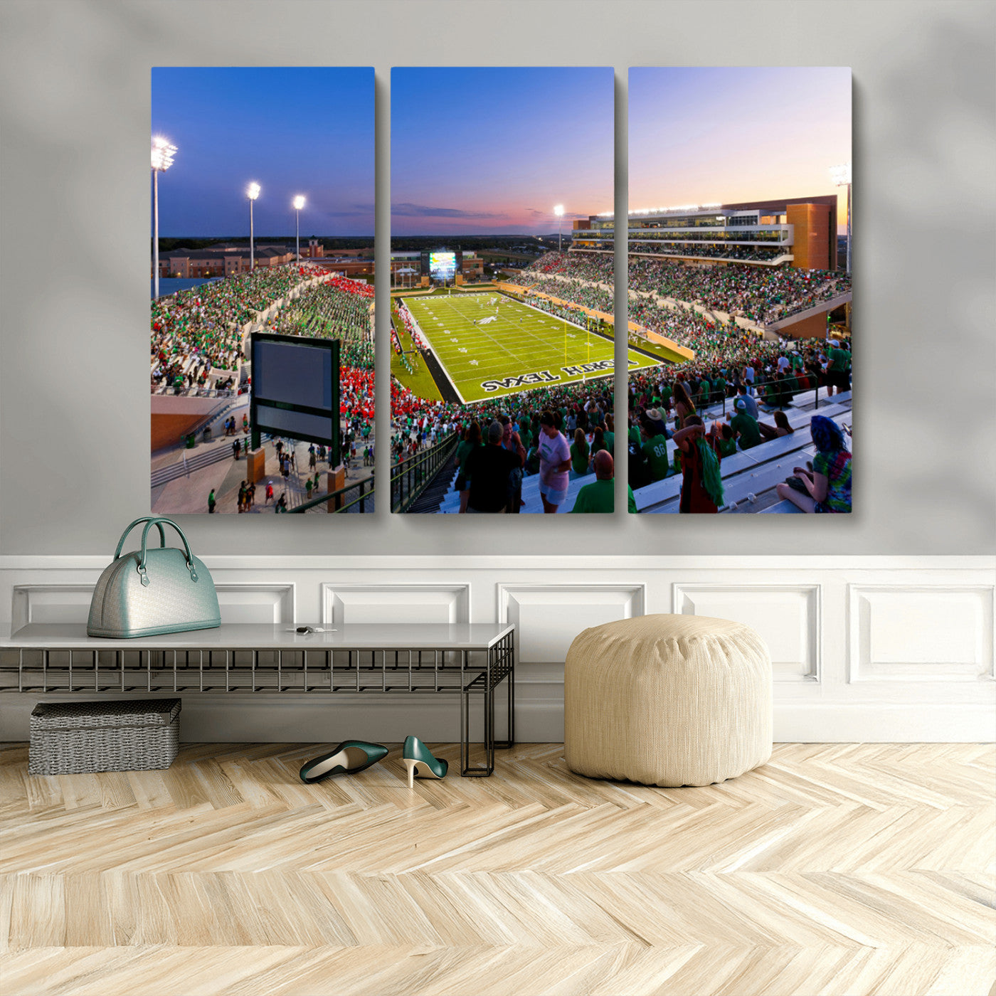 MGV-CV-48X32-3P - University of North Texas Mean Green Football Team Print - Denton DATCU Stadium Wall Art Canvas