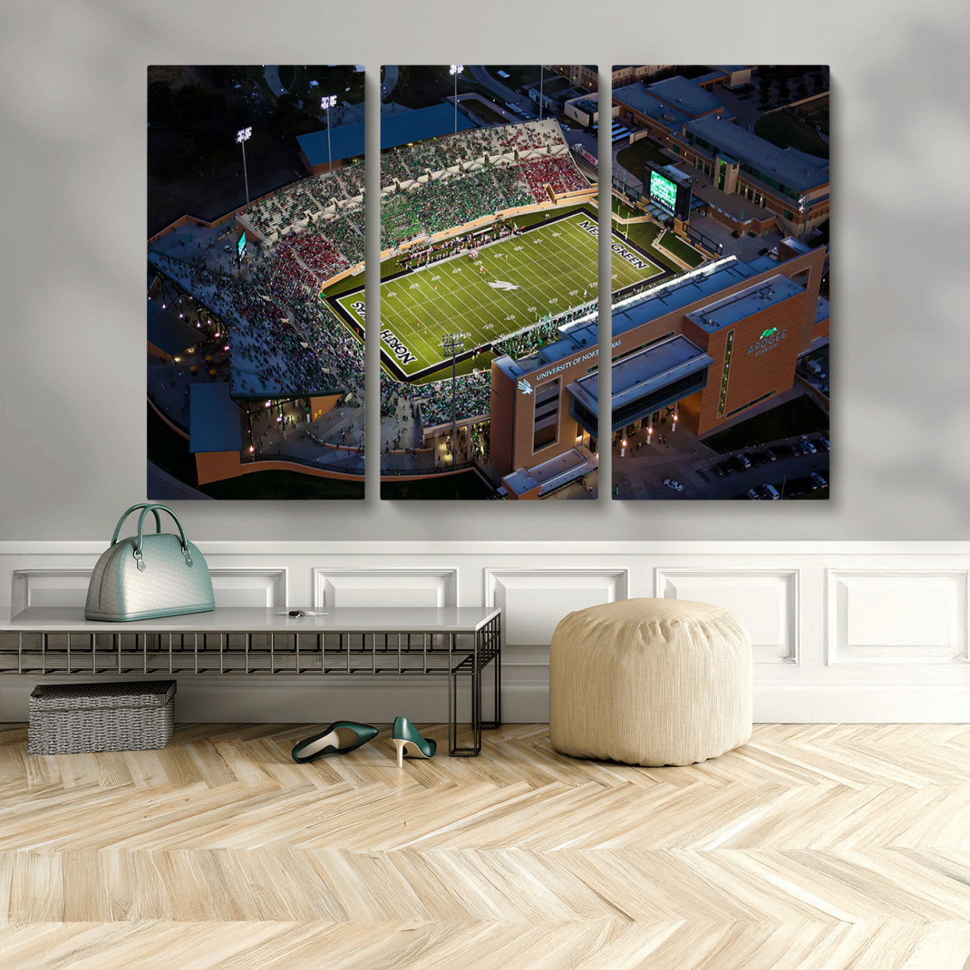 MGV-CV-48X32-3P - University of North Texas Mean Green Football Artwork, Football Team Print - Denton DATCU Stadium