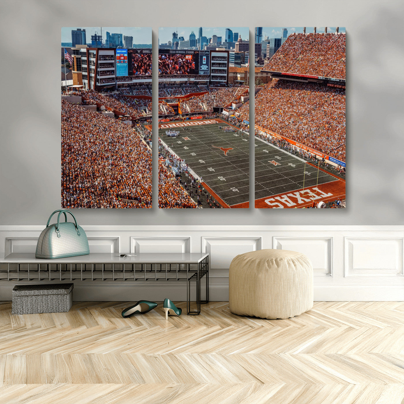 MGV-CV-48X32-3P - University of Texas Longhorns Football Team Print - Austin Darrell K Royal-Texas Memorial Stadium