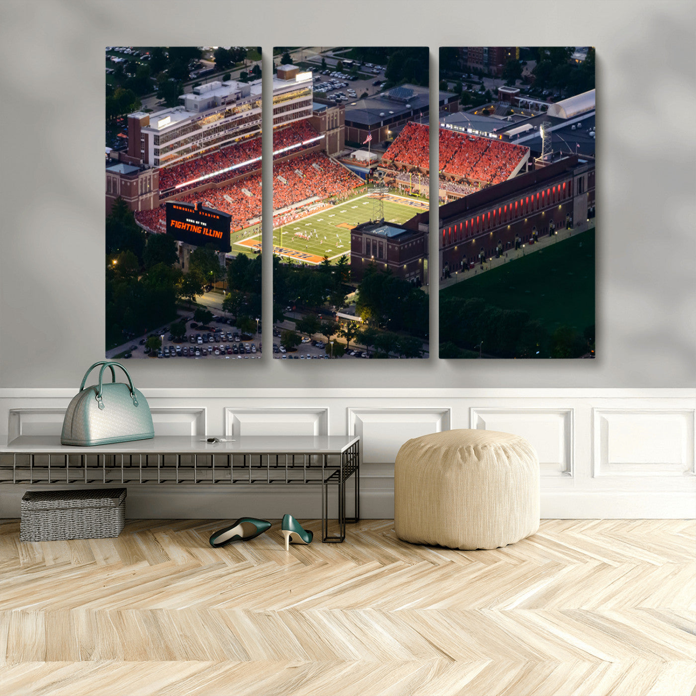 MGV-CV-48X32-3P - University of Illinois Fighting Illini Football Team Print - Champaign Illinois Memorial Stadium