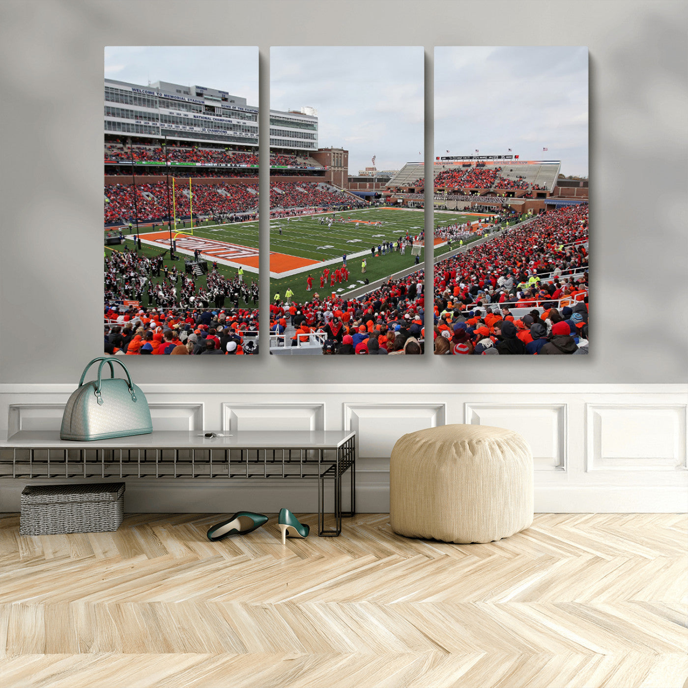 MGV-CV-48X32-3P - University of Illinois Fighting Illini Football Team Print - Champaign Illinois Memorial Stadium