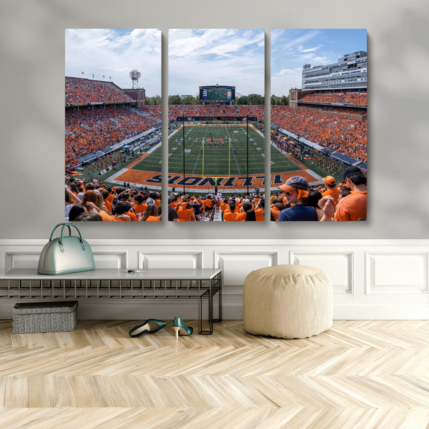 MGV-CV-48X32-3P - University of Illinois Fighting Illini Football Team Print Canvas - Champaign Illinois Memorial