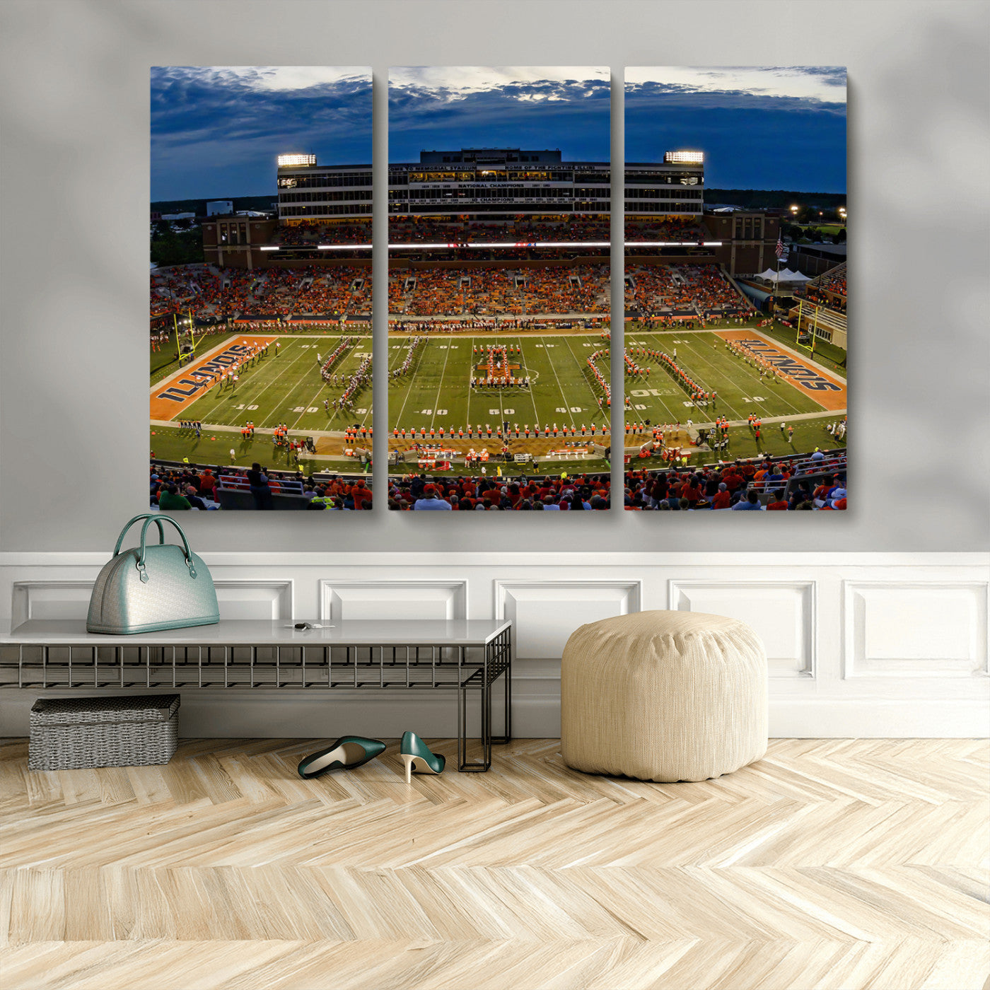 MGV-CV-48X32-3P - University of Illinois Fighting Illini Football Team Print - Champaign Illinois Memorial Stadium