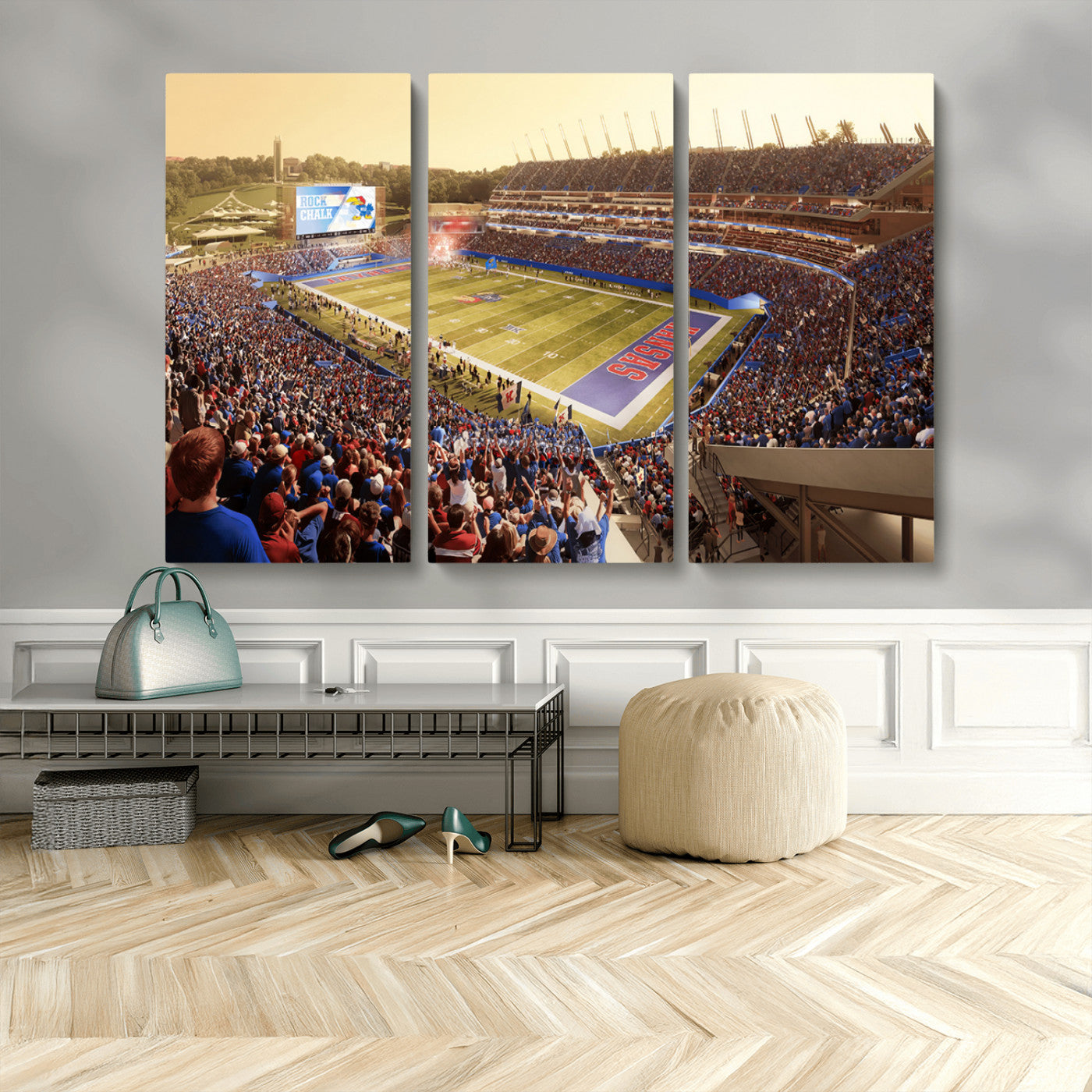 MGV-CV-48X32-3P - University of Kansas Jayhawks Football Team Print - Lawrence Kansas Memorial Stadium Wall Art Canvas