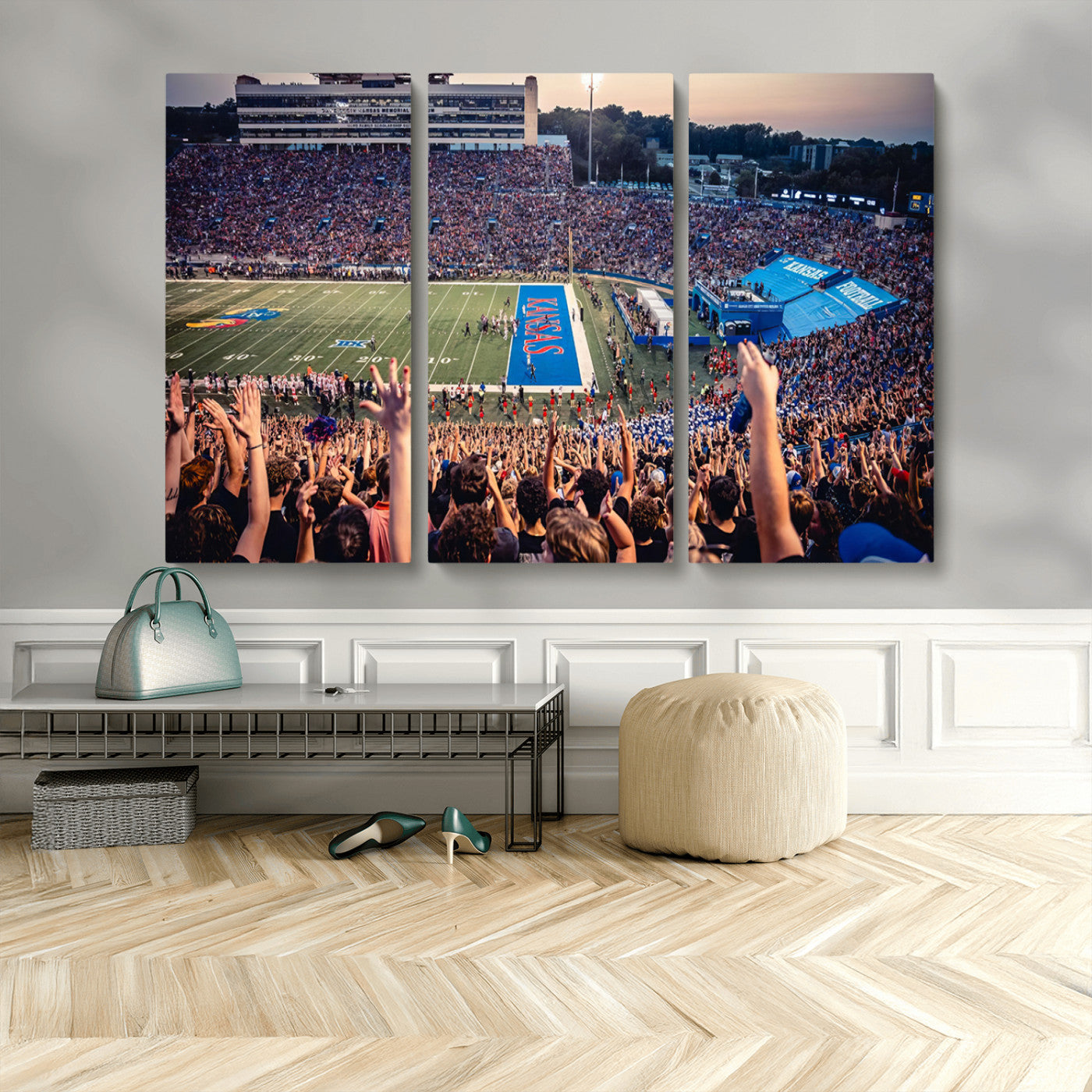 MGV-CV-48X32-3P - University of Kansas Jayhawks Football Team Art Print - Lawrence Kansas Memorial Stadium Wall Art