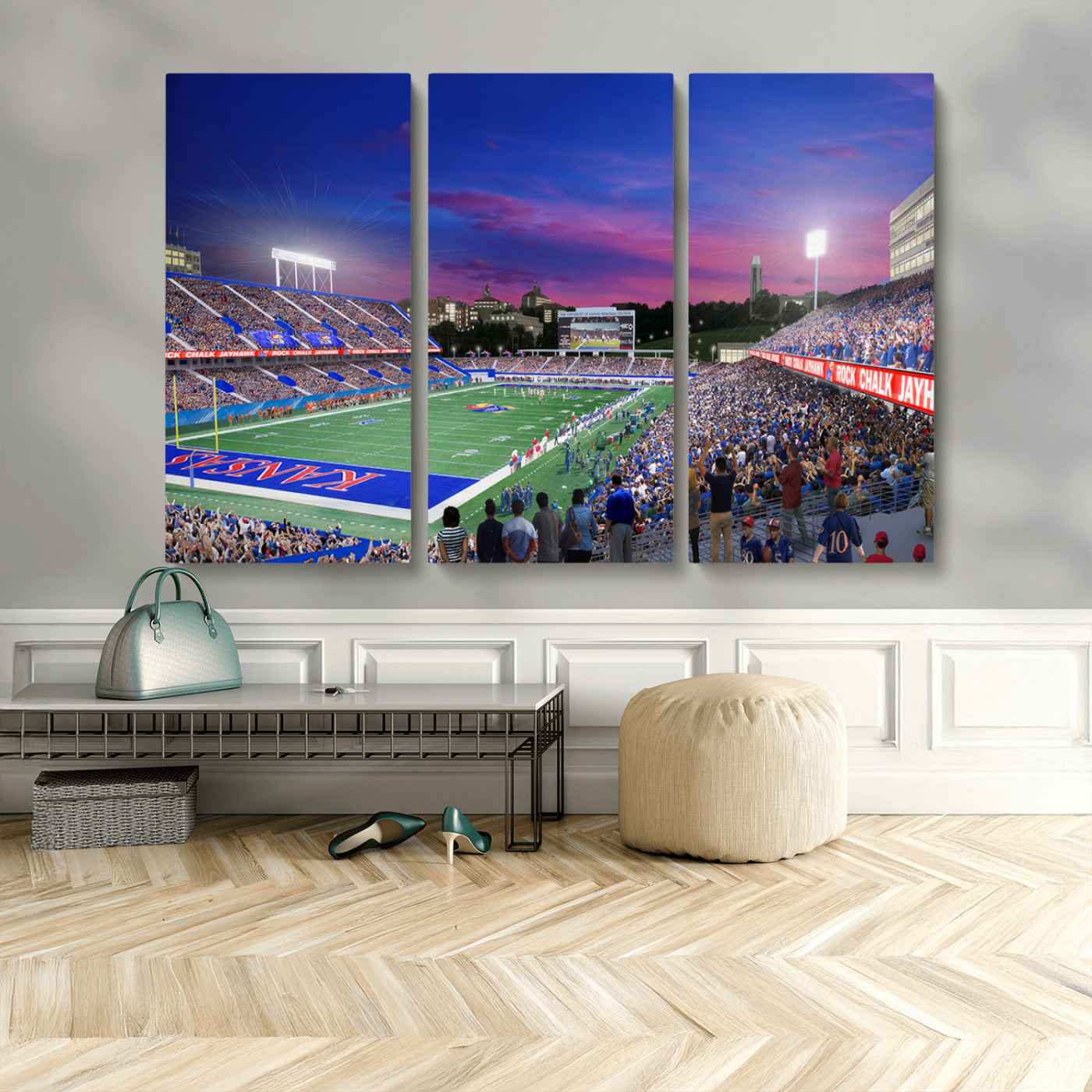 MGV-CV-48X32-3P - University of Kansas Jayhawks Football Team Print Canvas- Lawrence Kansas Memorial Stadium Wall Art