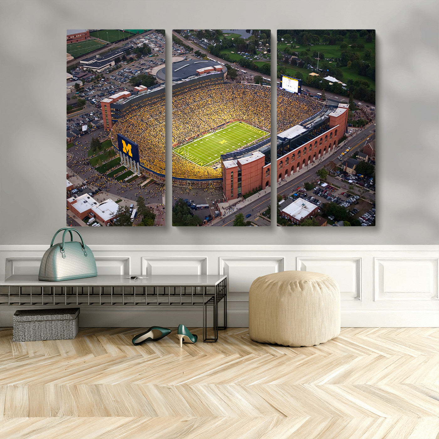 MGV-CV-48X32-3P - University of Michigan Wolverines Football Team Print - Ann Arbor Michigan Stadium Wall Art Canvas