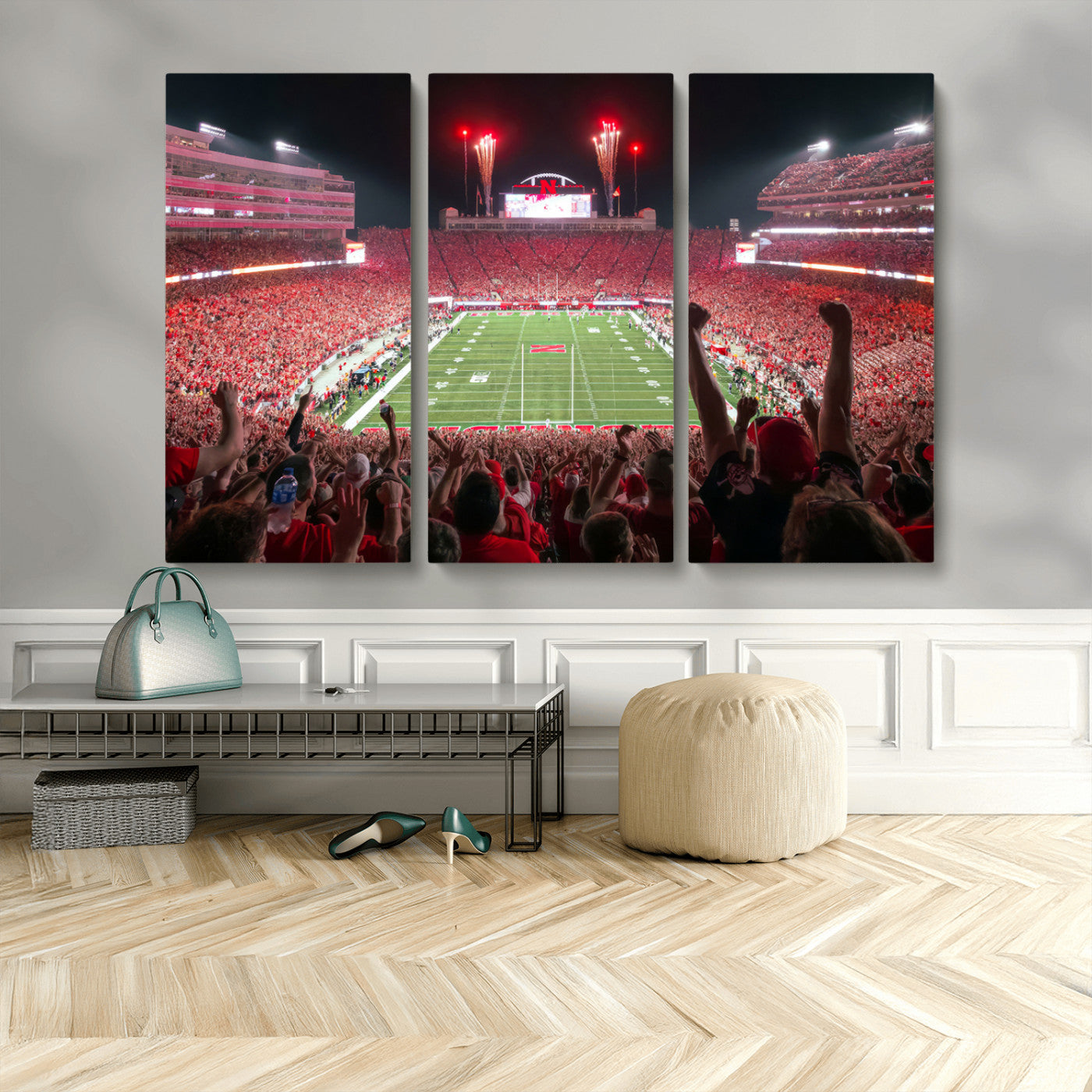 MGV-CV-48X32-3P - University of Nebraska Cornhuskers Football Team Print - Lincoln Memorial Stadium Wall Art Canvas