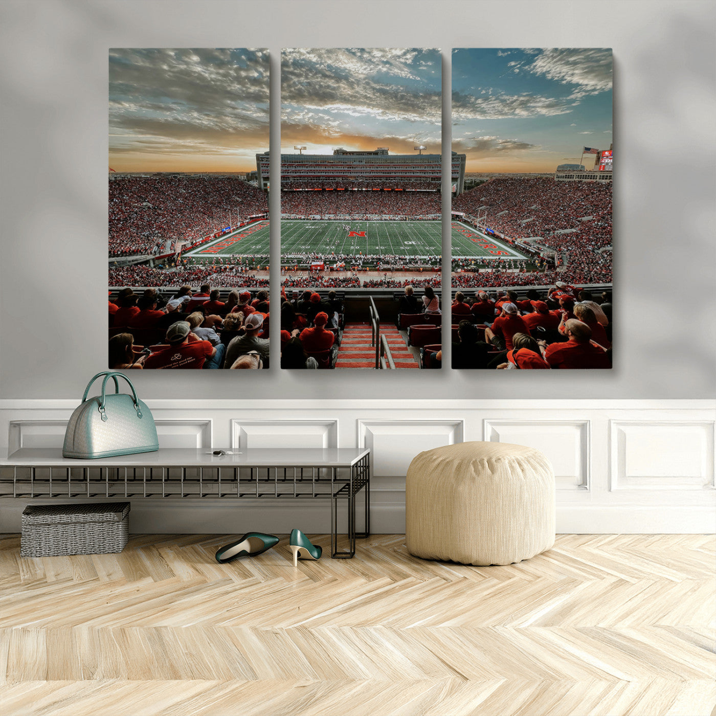 MGV-CV-48X32-3P - University of Nebraska Cornhuskers Football Team Print - Lincoln Memorial Stadium Art Canvas Print
