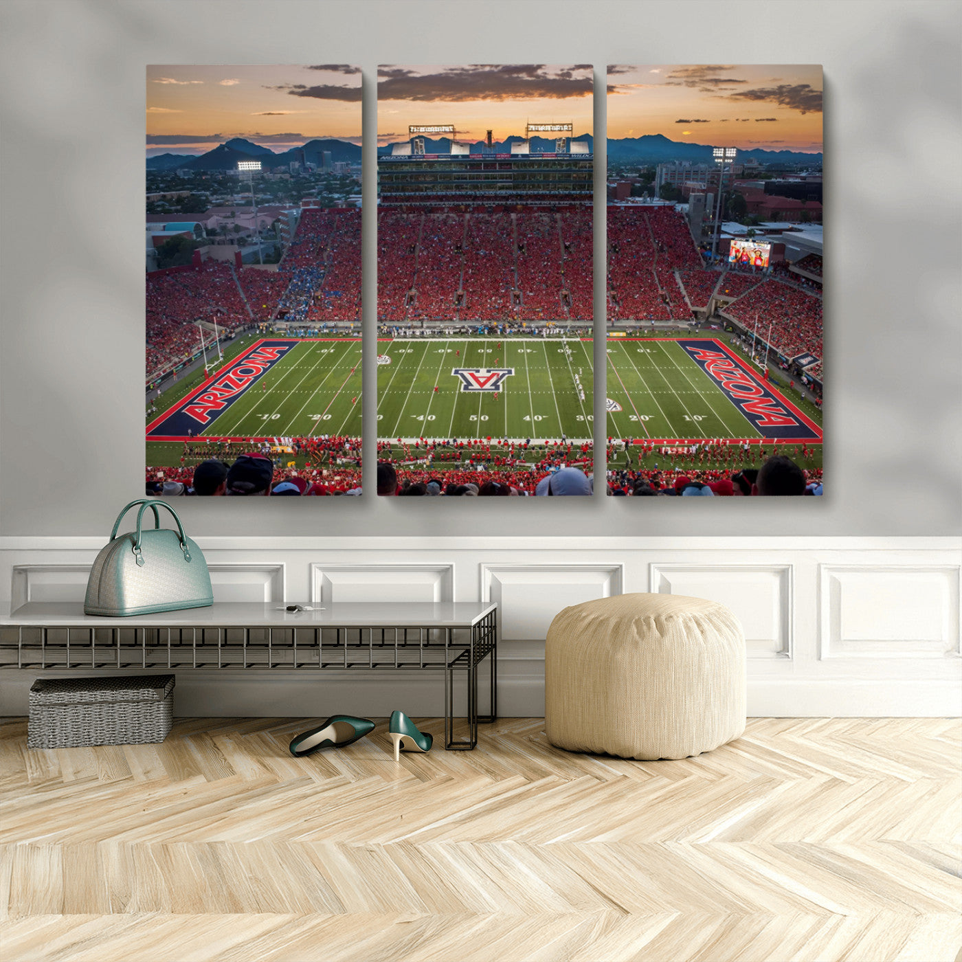 MGV-CV-48X32-3P - Framed Arizona Wildcats Football Team Print - Tucson Arizona Stadium Wall Art Canvas Print