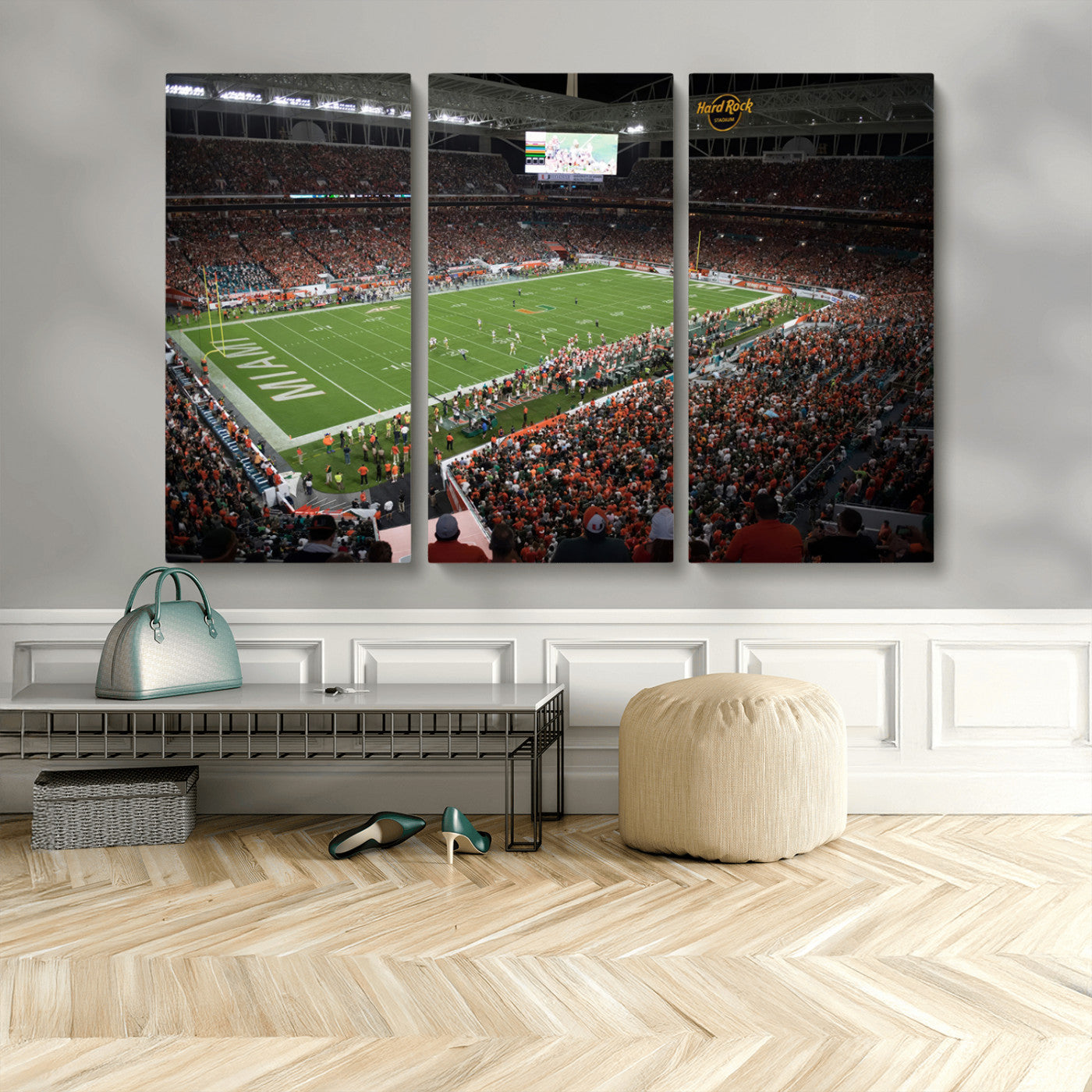 MGV-CV-48X32-3P - Miami Hurricanes Football Team Print Canvas- Miami Hard Rock Stadium Wall Art Canvas Print