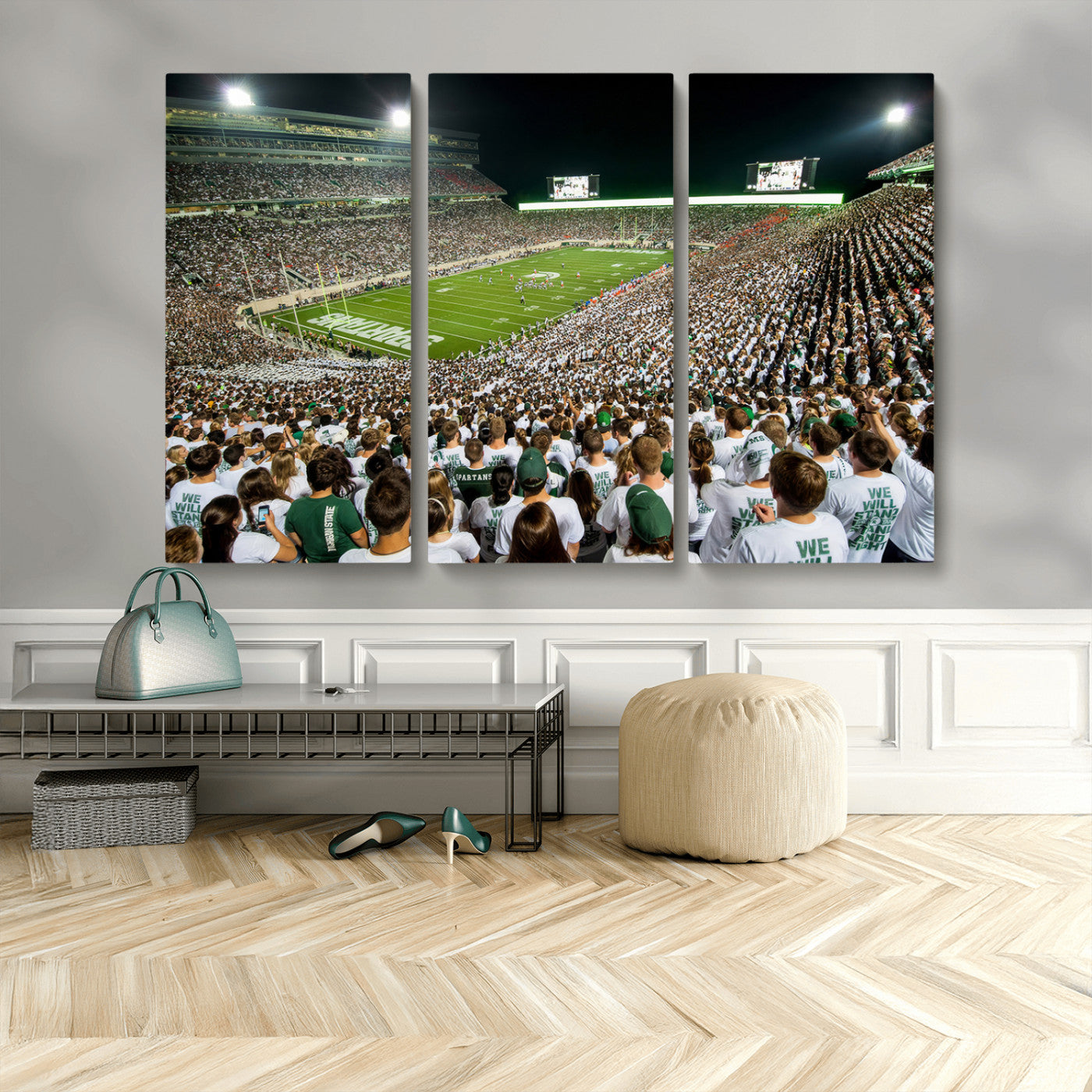 MGV-CV-48X32-3P - Michigan State Spartans Football Canvas Print - East Lansing Spartan Stadium Wall Art Canvas Print