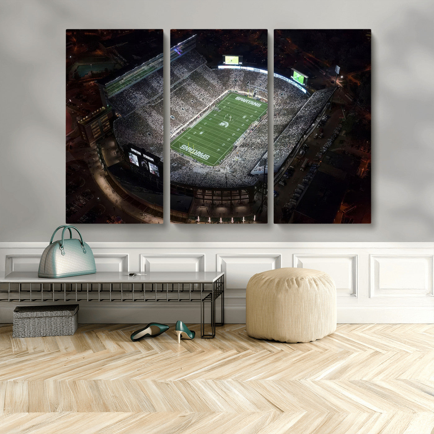 MGV-CV-48X32-3P - Michigan State Spartans Football Team Print - East Lansing Spartan Stadium Print Wall Art