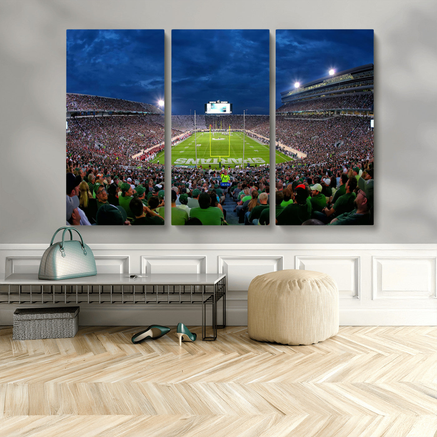 MGV-CV-48X32-3P - Michigan State Spartans Football Team Print - East Lansing Spartan Stadium Wall Art Canvas Print