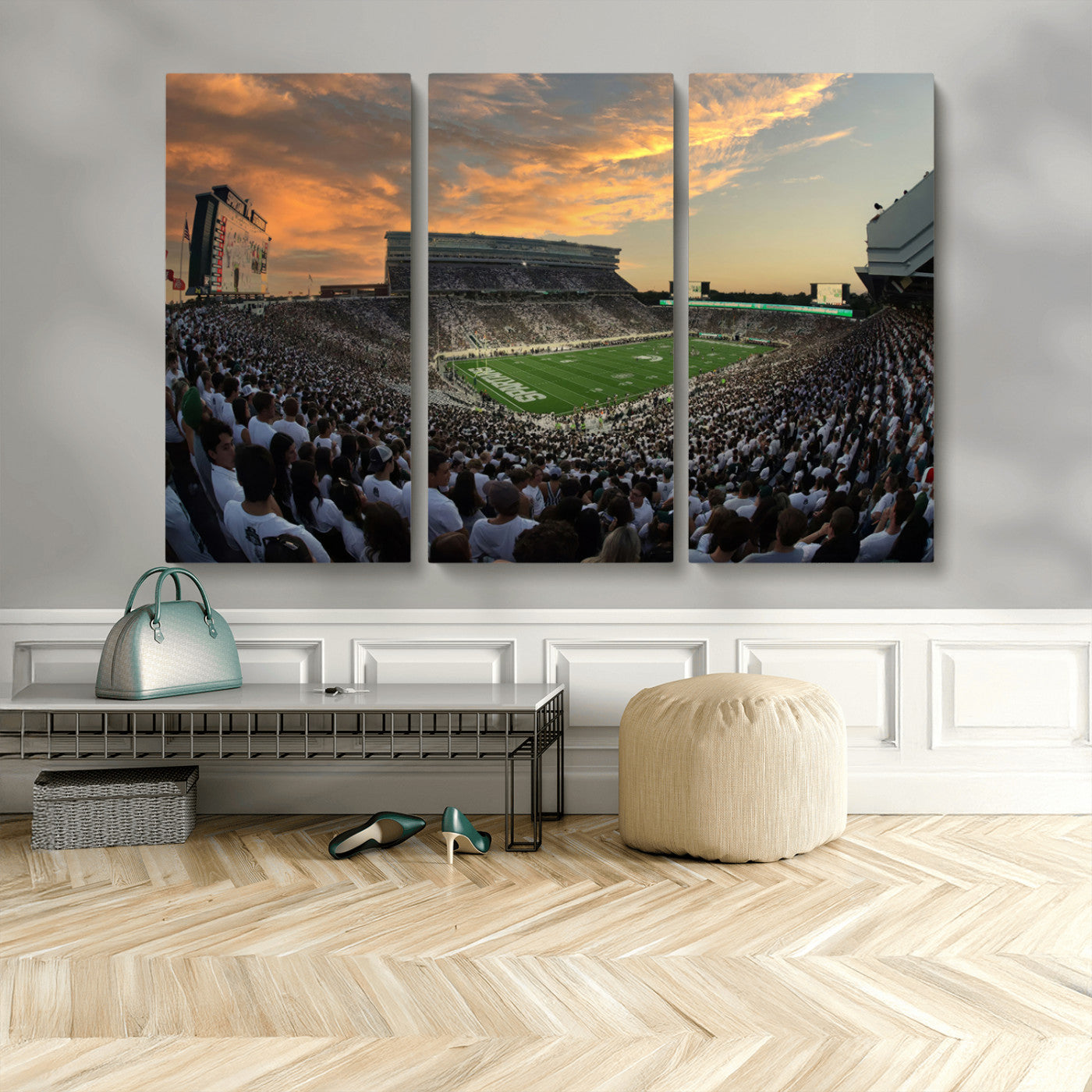 MGV-CV-48X32-3P - Michigan State Spartans Football Team Print - East Lansing Spartan Stadium Wall Art Canvas Print