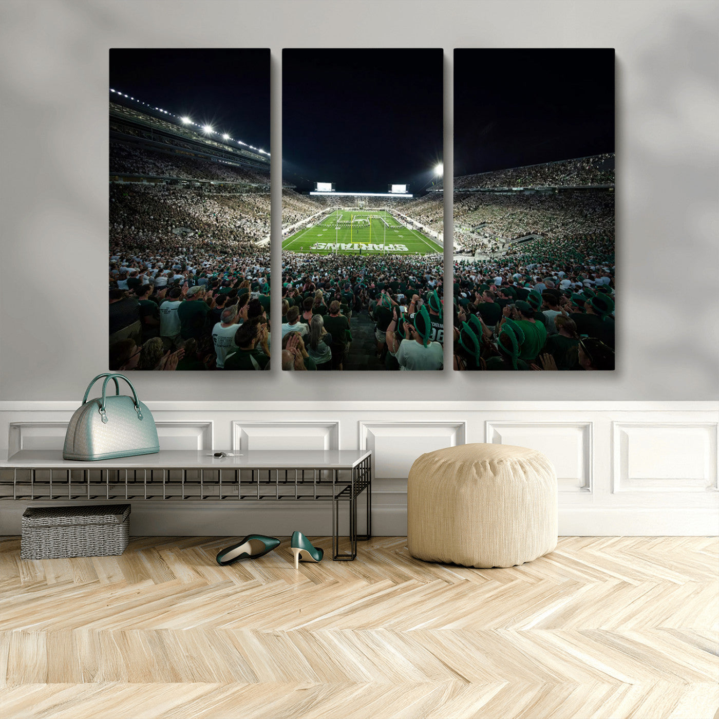 MGV-CV-48X32-3P - Framed Michigan State Spartans Football Team Print - East Lansing Spartan Stadium Wall Art Canvas
