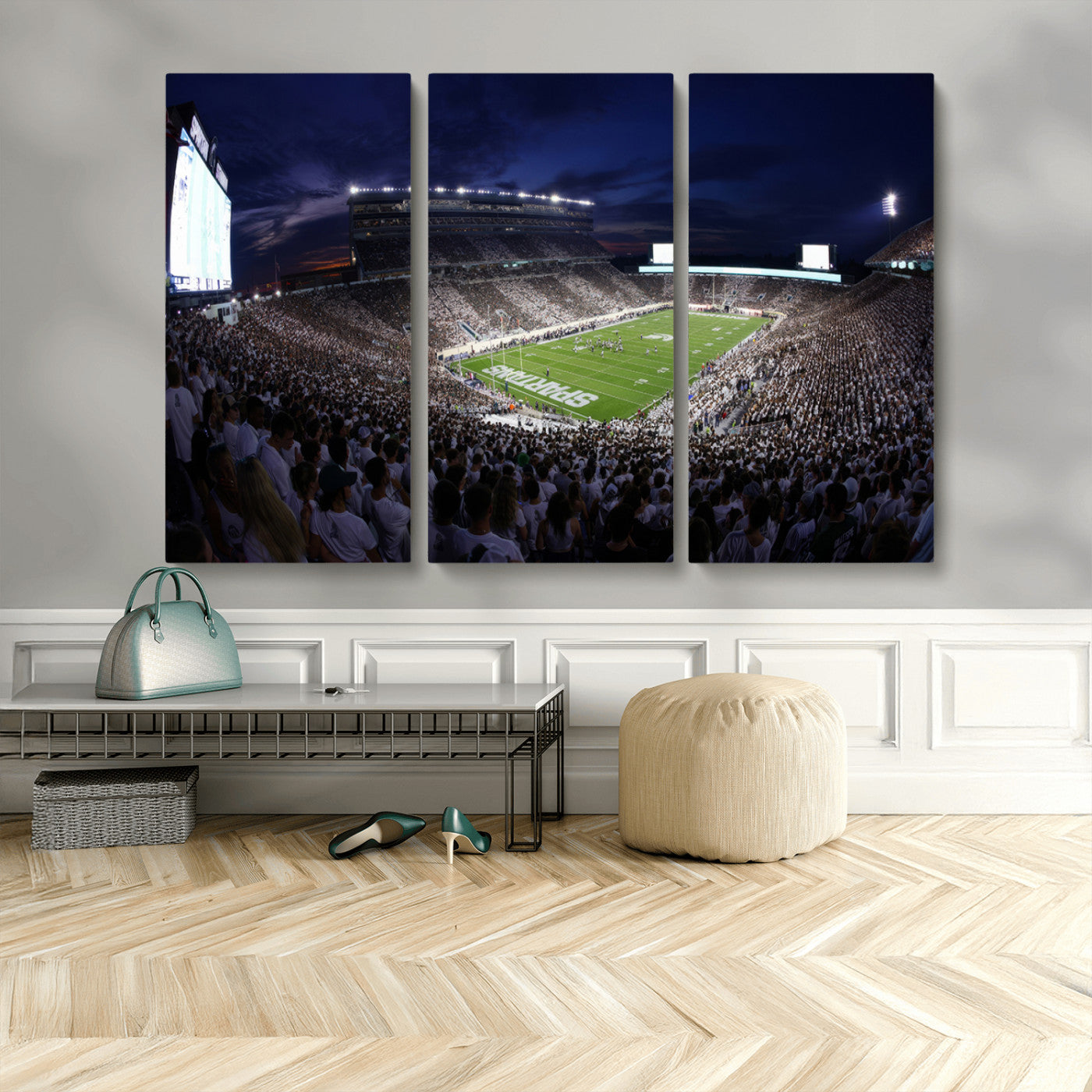 MGV-CV-48X32-3P - Michigan State Spartans Canvas, Framed Football Team Print - East Lansing Spartan Stadium Wall Art
