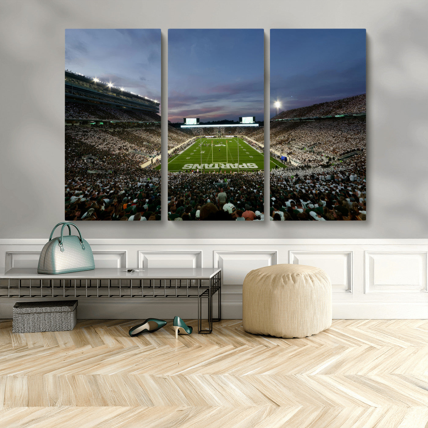 MGV-CV-48X32-3P - Michigan State Spartans Football Team Print - East Lansing Spartan Stadium Canvas Print