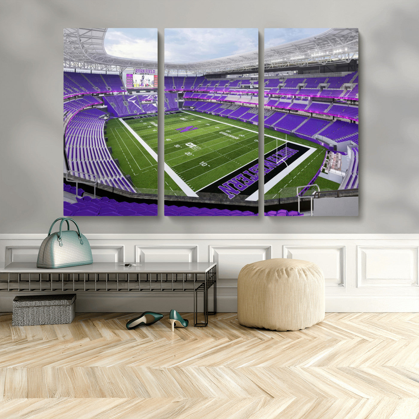 MGV-CV-48X32-3P - Northwestern University Wildcats Football Team Print - Evanston Ryan Field Wall Art Canvas Print