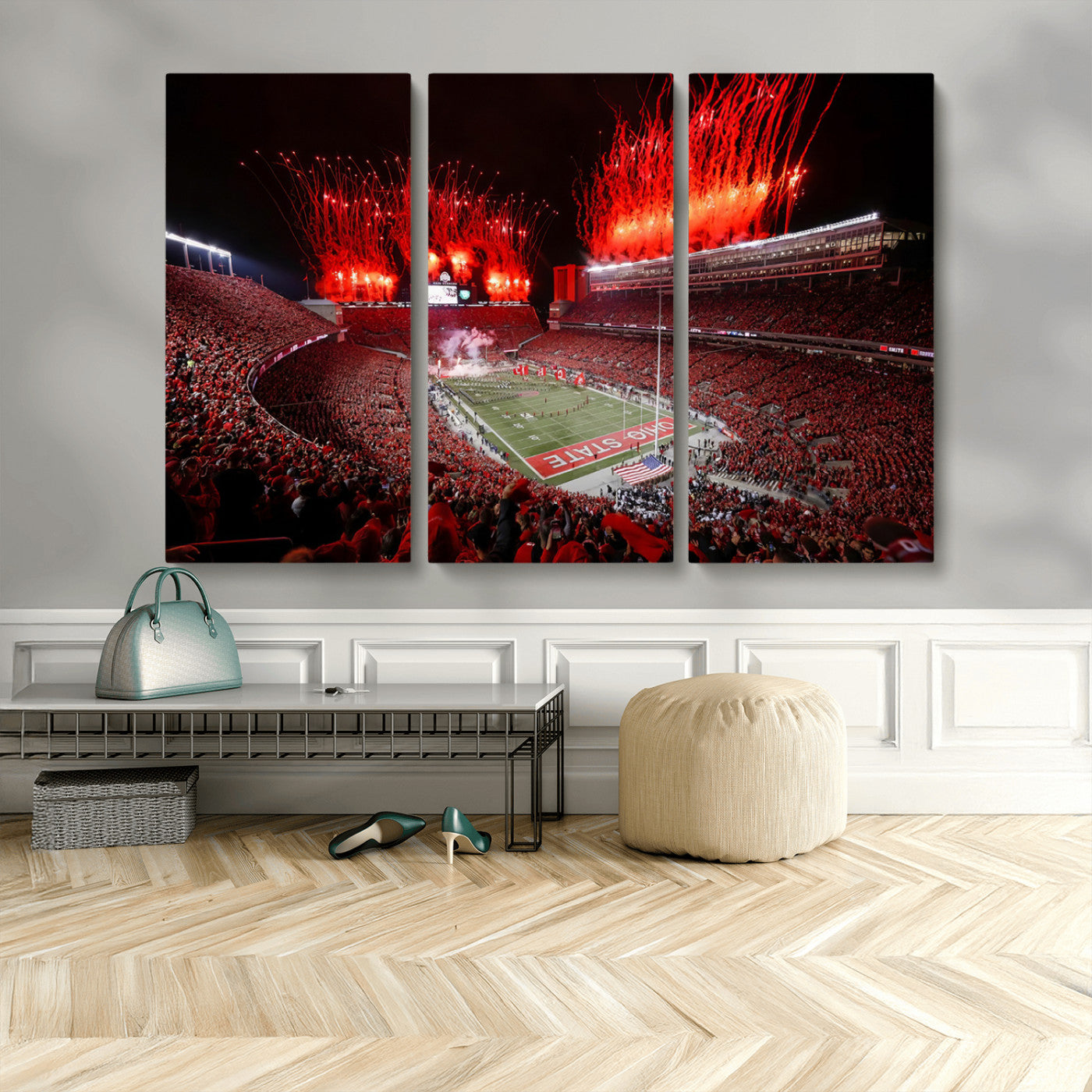 MGV-CV-48X32-3P - Ohio State University Buckeyes Football Team Print - Columbus Ohio Stadium Wall Art Canvas Print
