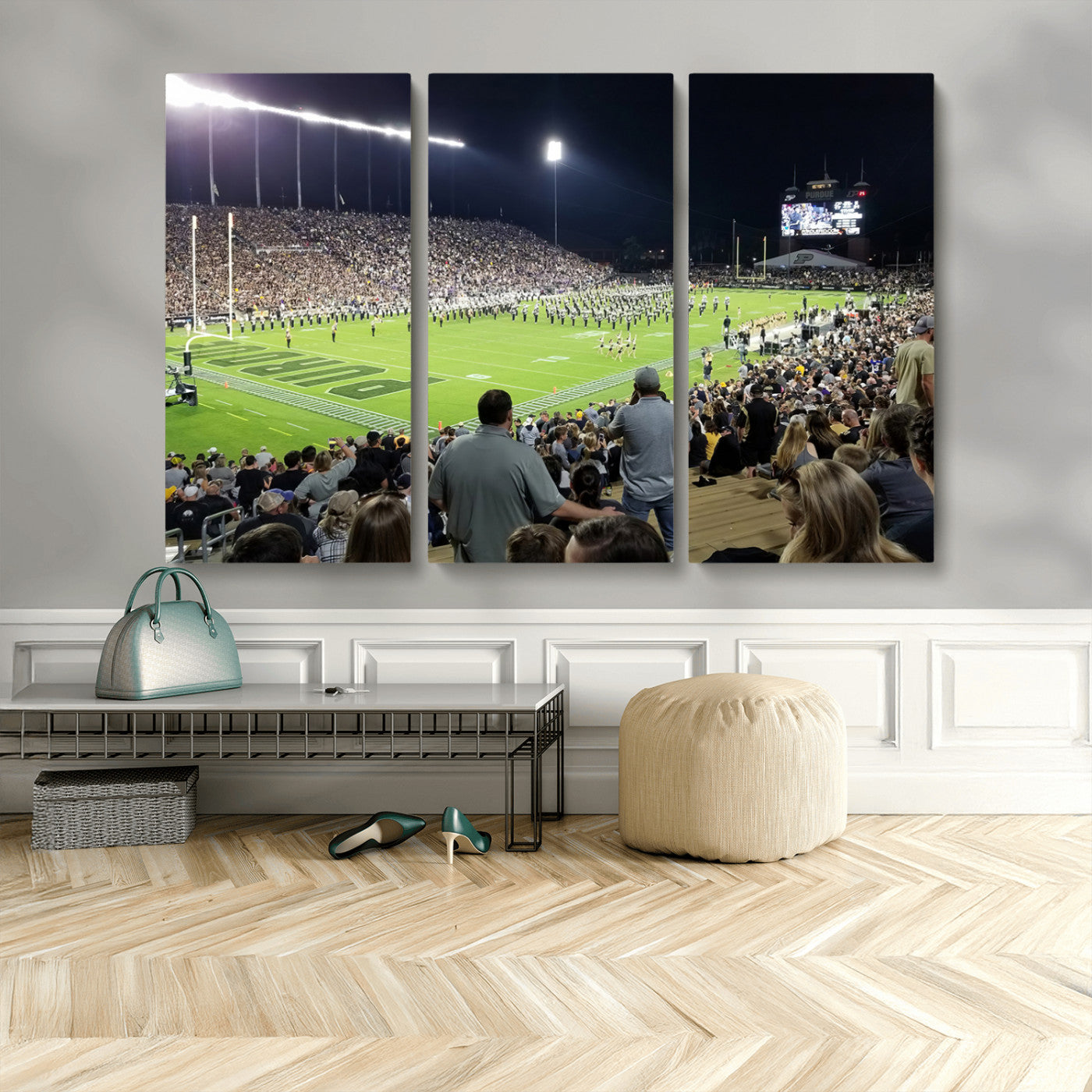 MGV-CV-48X32-3P - Purdue University Boilermakers Football Team Print - West Lafayette Ross-Ade Stadium Wall Art Canvas