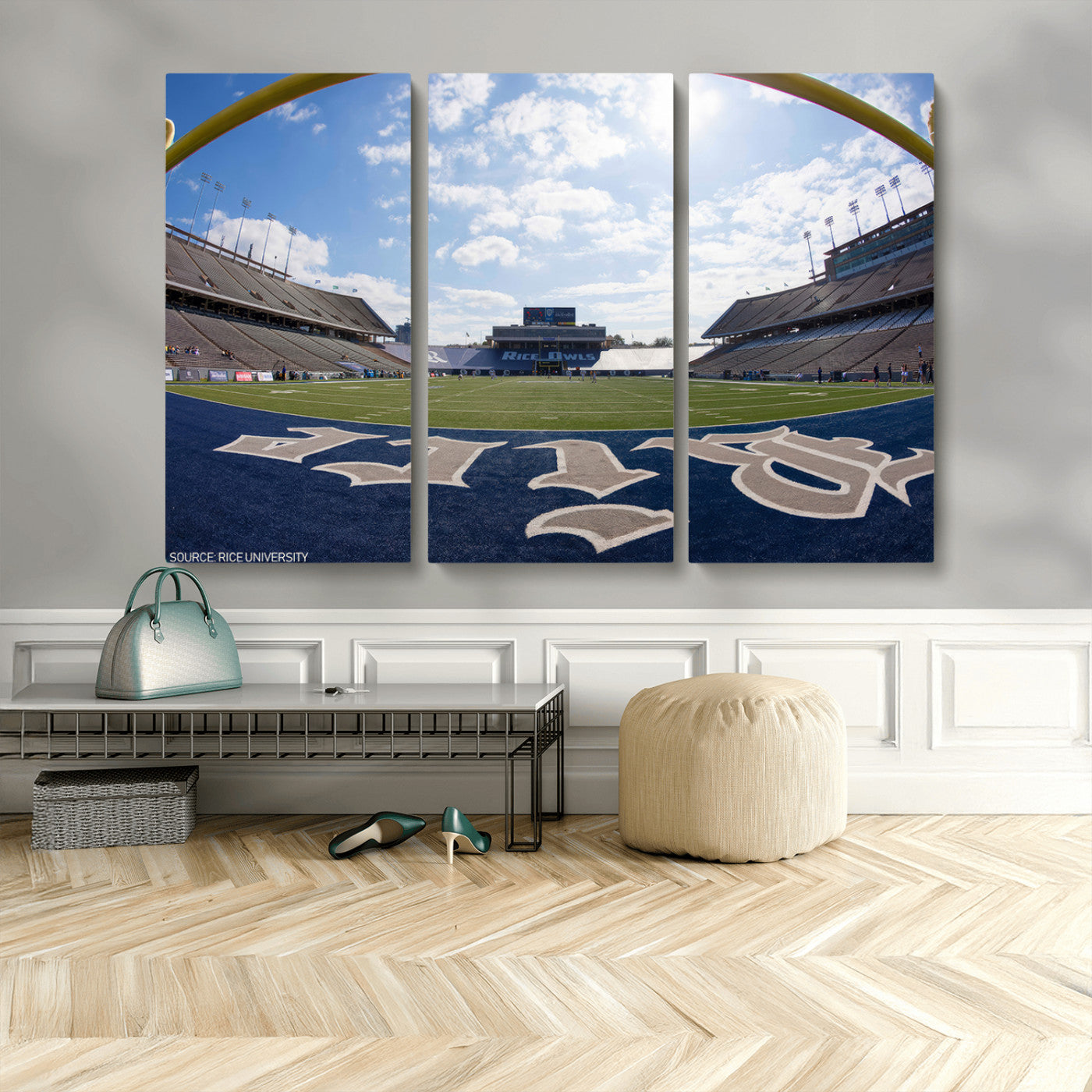 MGV-CV-48X32-3P - Rice University Owls Football Team Print - Houston Rice Stadium Wall Art Canvas Print