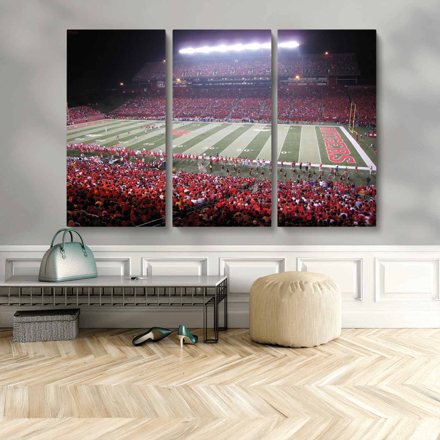 MGV-CV-48X32-3P - Rutgers University Scarlet Knights Football Team Print - Piscataway SHI Stadium Wall Art Canvas