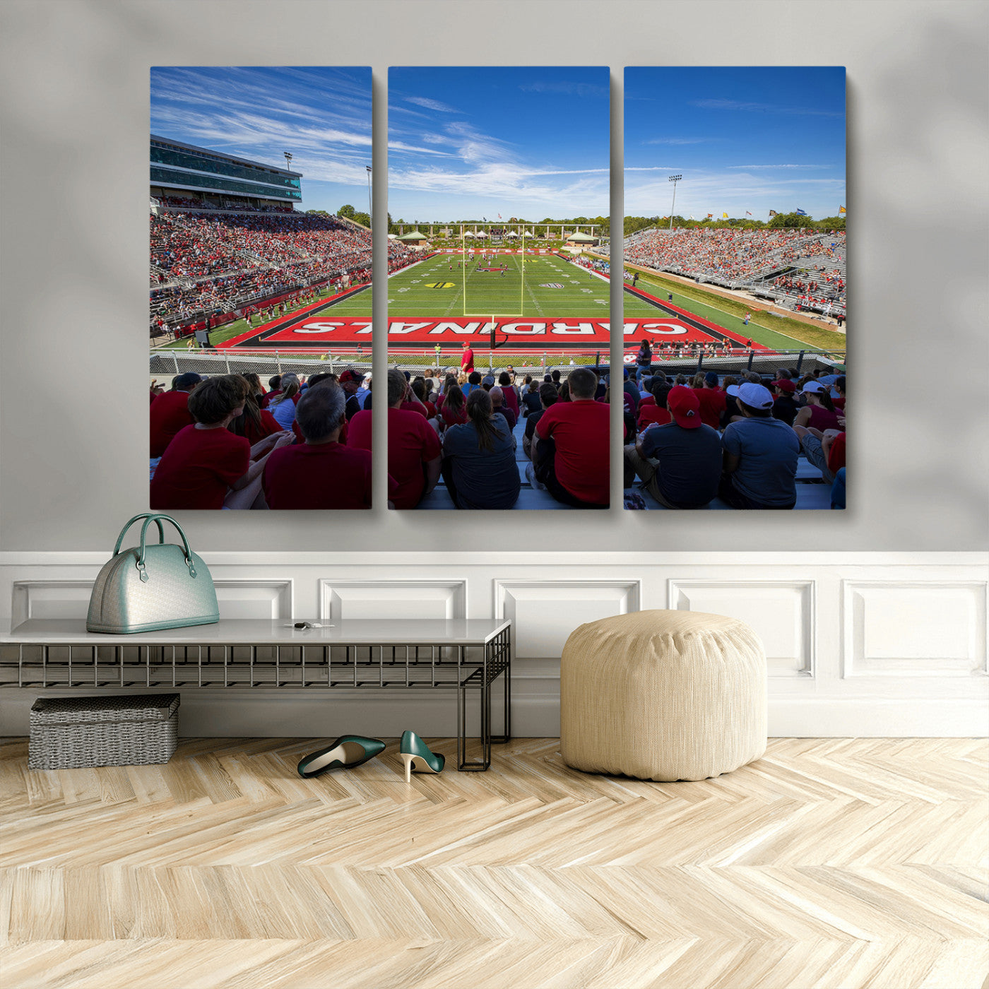 MGV-CV-48X32-3P - Ball State Cardinals Football Team Print - Muncie Scheumann Stadium Wall Art Canvas Print